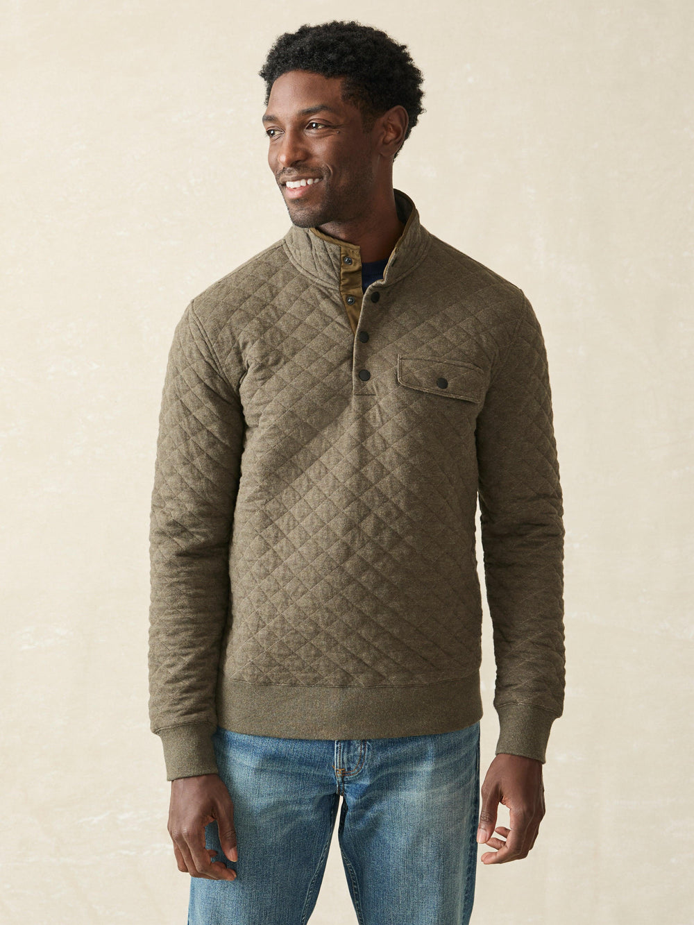 Epic Quilted Fleece Pullover Olive Melange