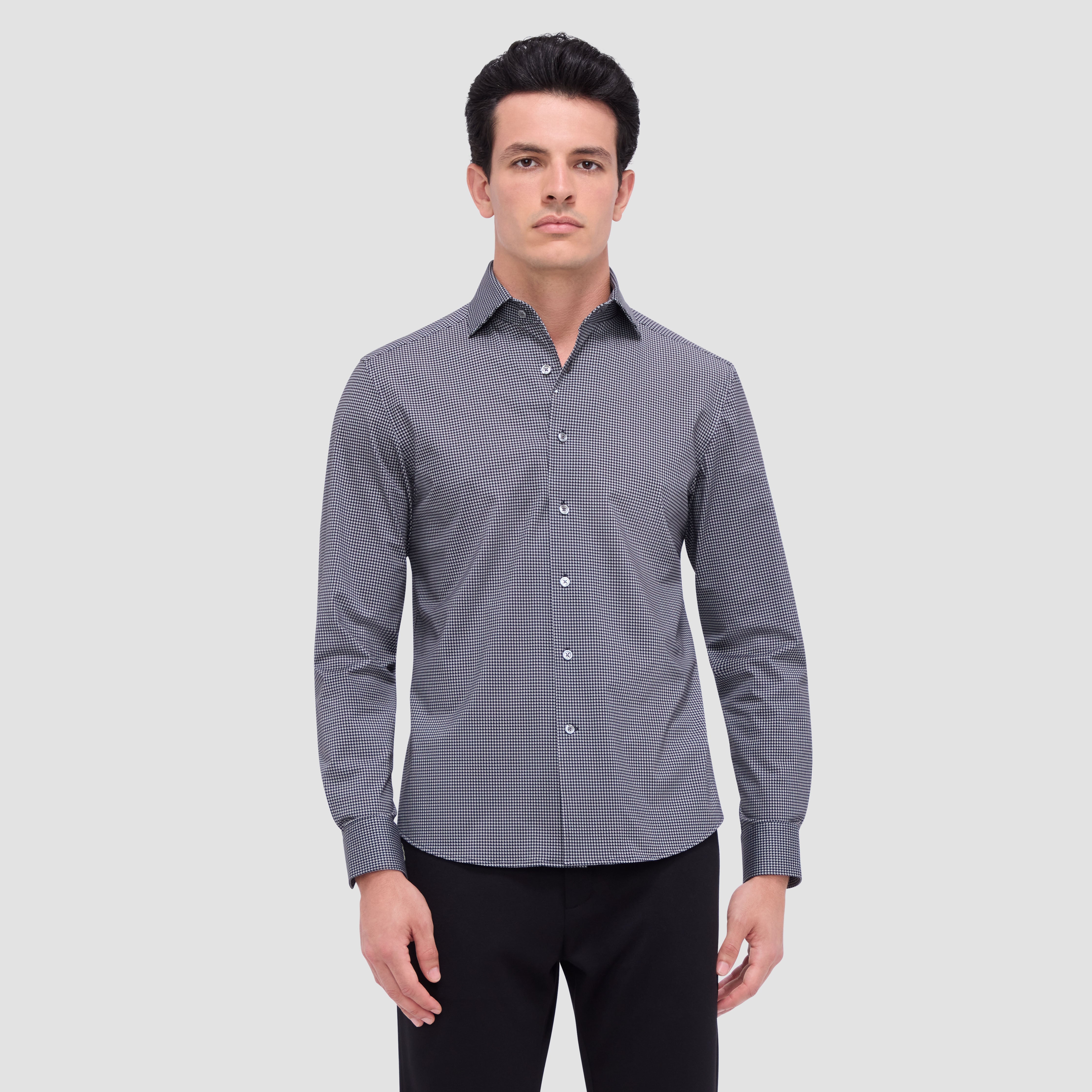 OOOHCotton Devon Shirt in Black Microcheck