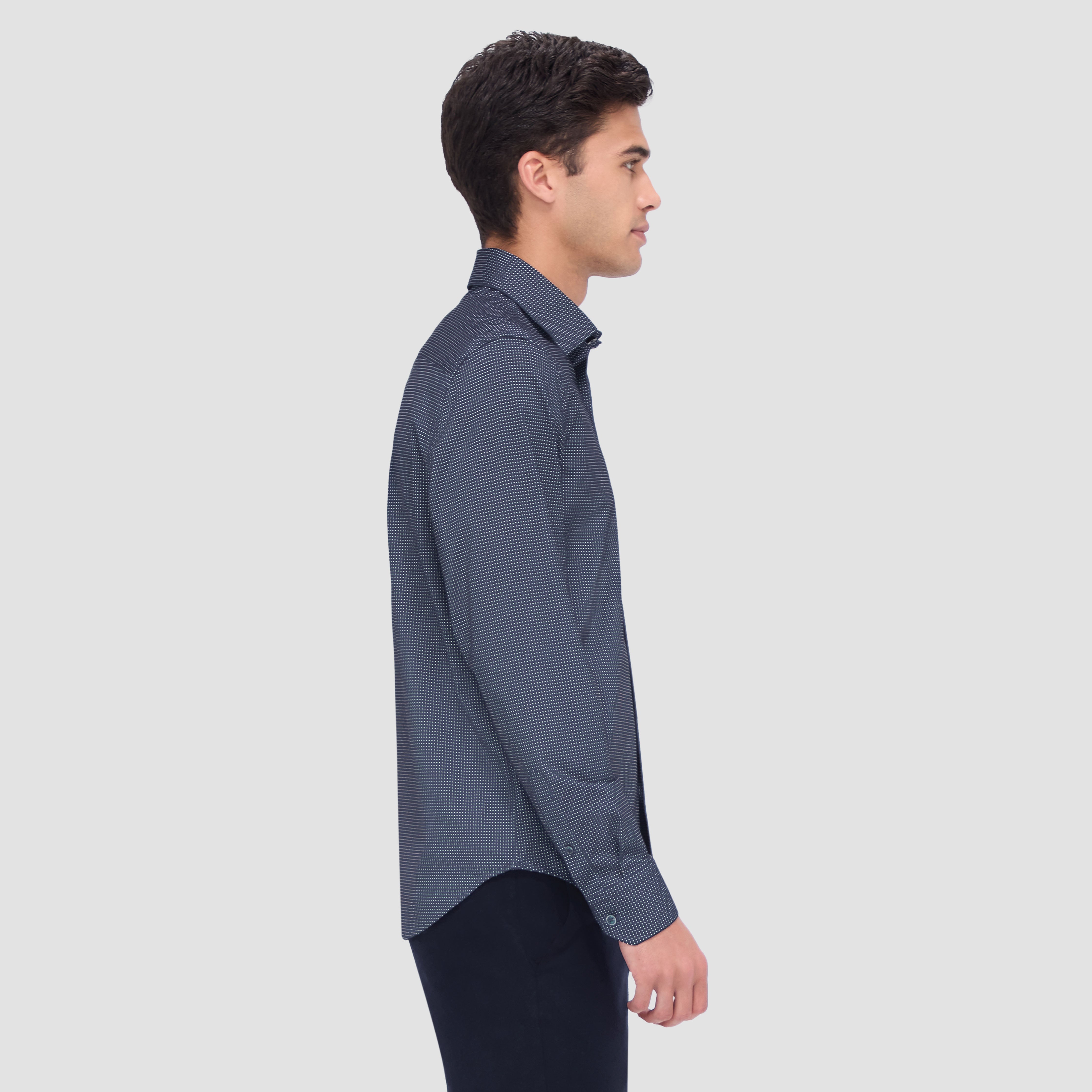 OOOHCotton James Shirt in Navy Microcheck