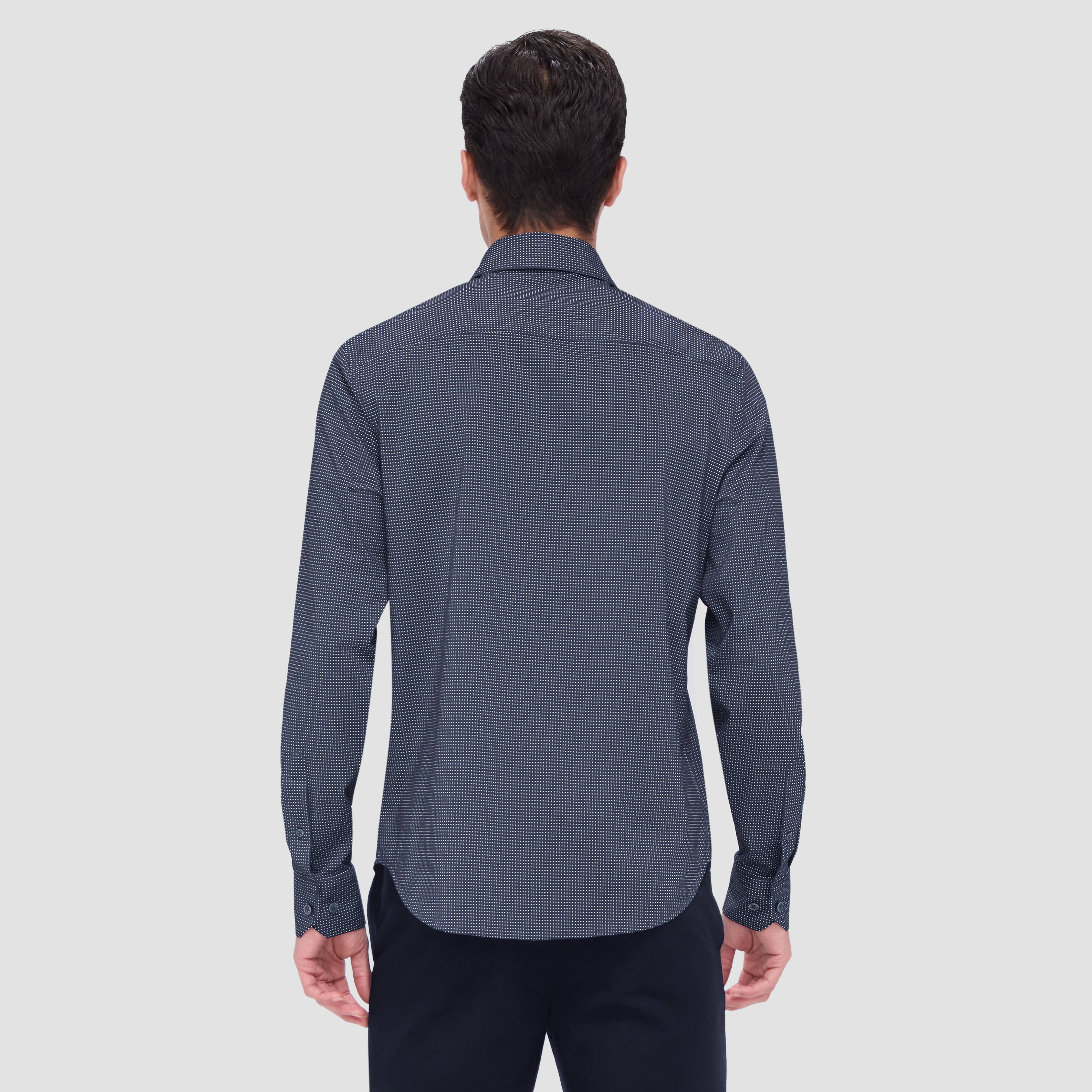 OOOHCotton James Shirt in Navy Microcheck