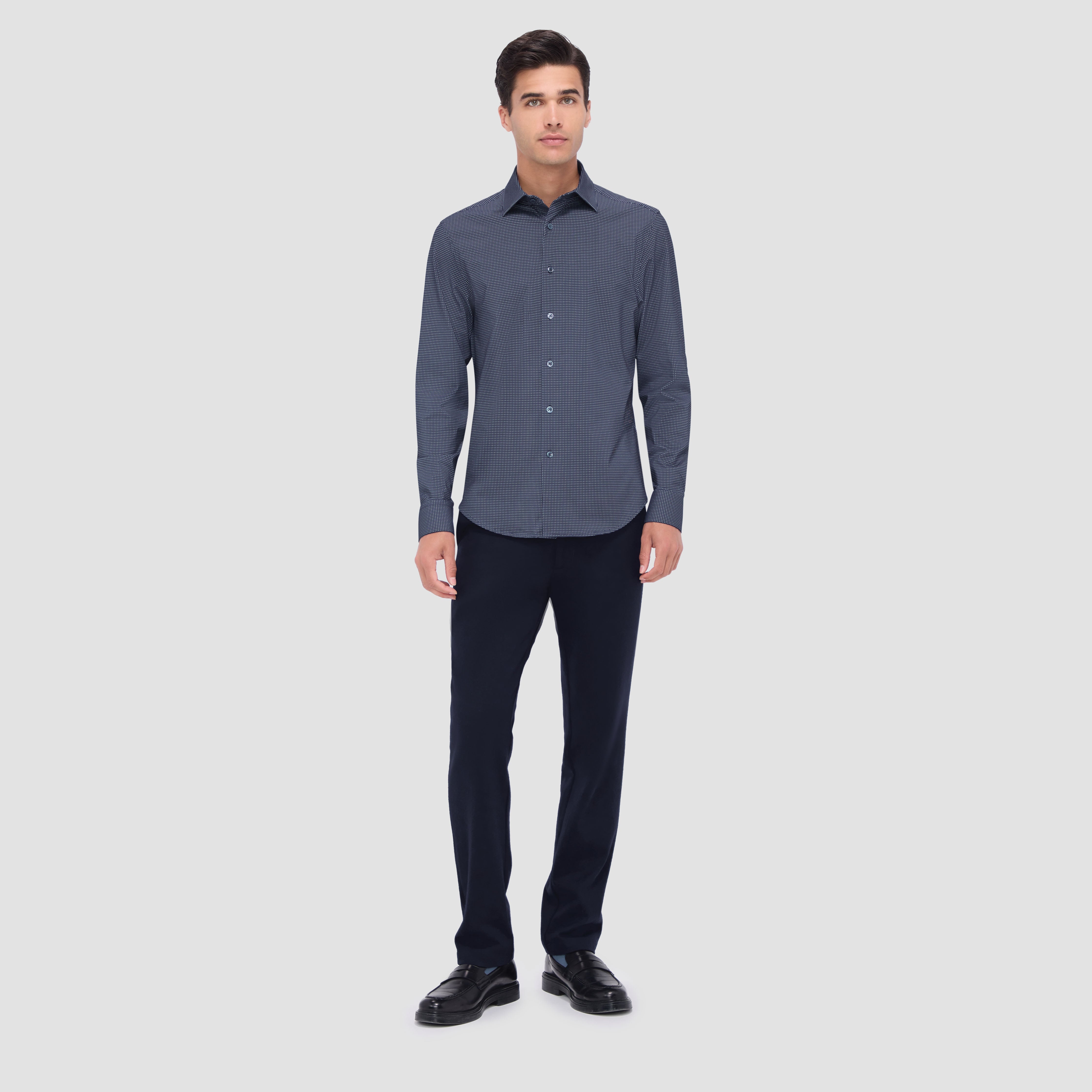 OOOHCotton James Shirt in Navy Microcheck