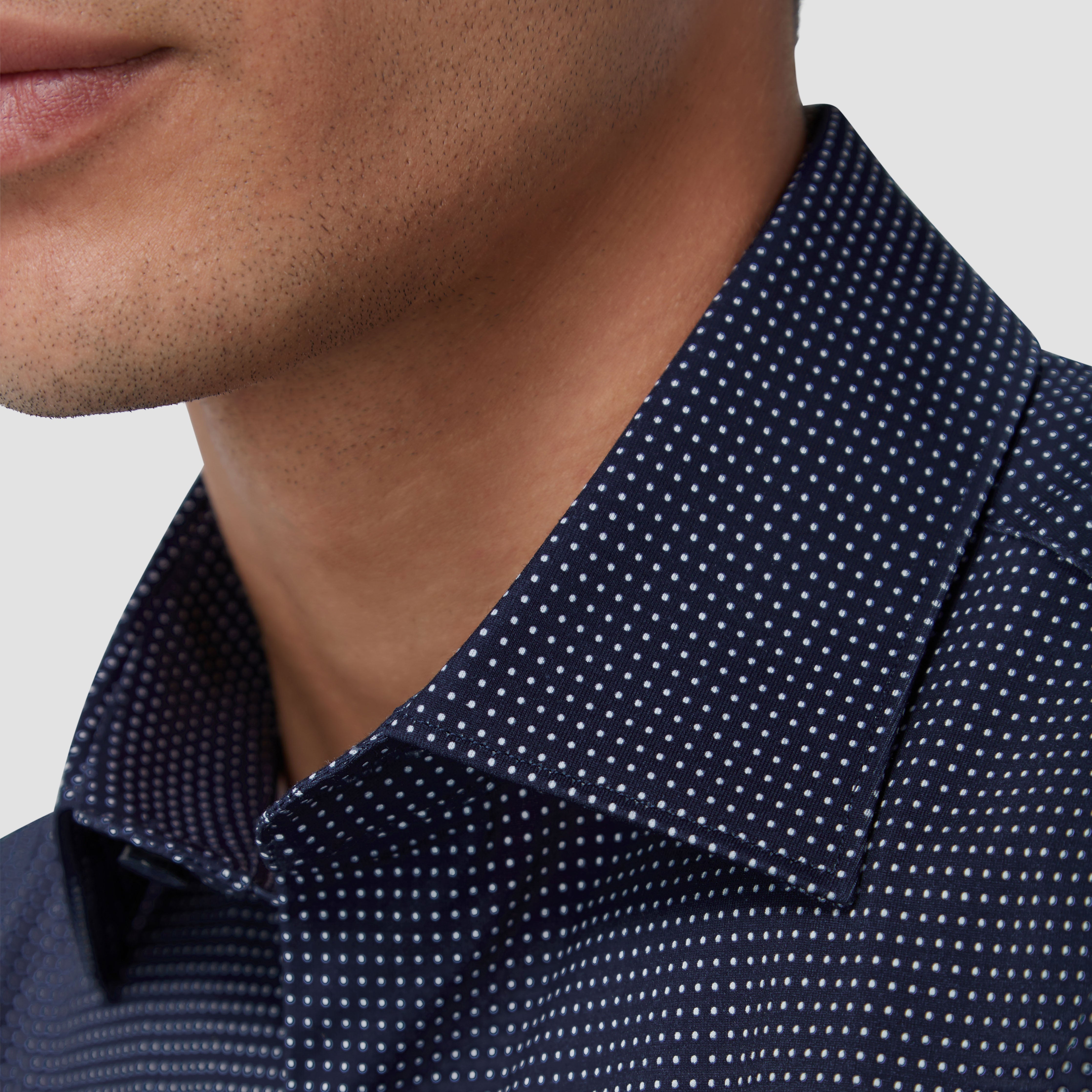 OOOHCotton James Shirt in Navy Microcheck