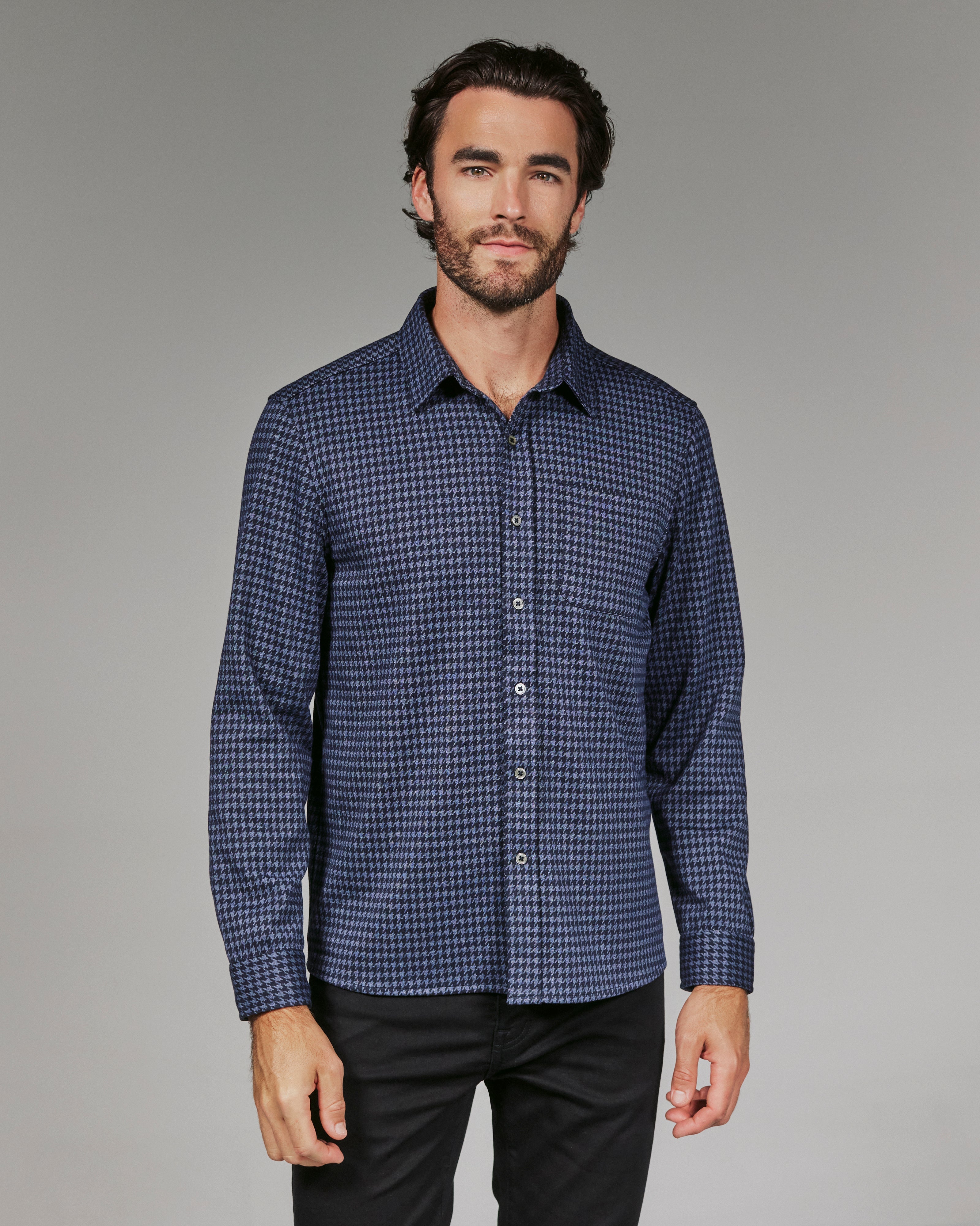 Generation Knit Plaid Shirt Navy