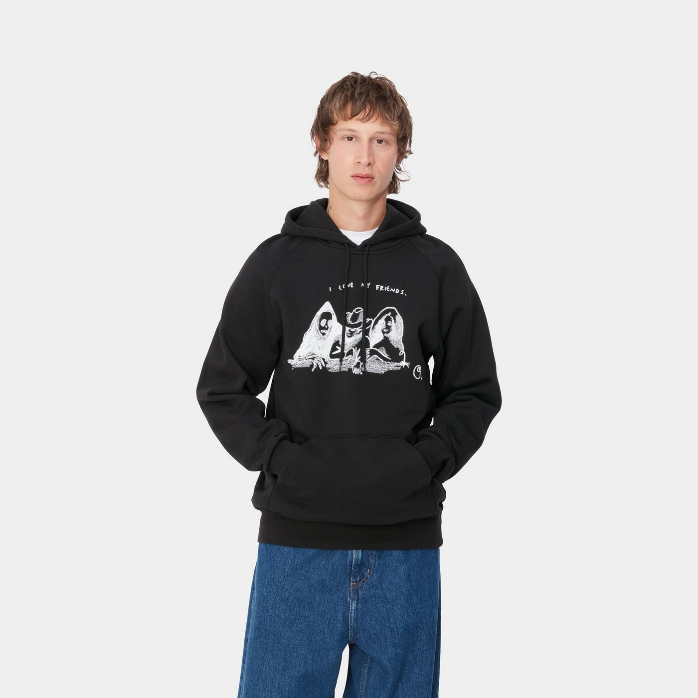 Hooded Pepe Friends Sweatshirt Black/White