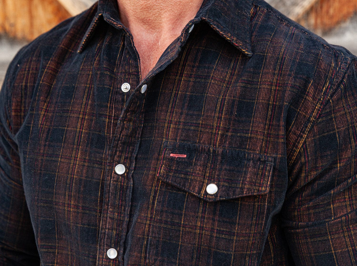 Corduroy Pearl Snap Shirt - Black Plaid in Black Plaid