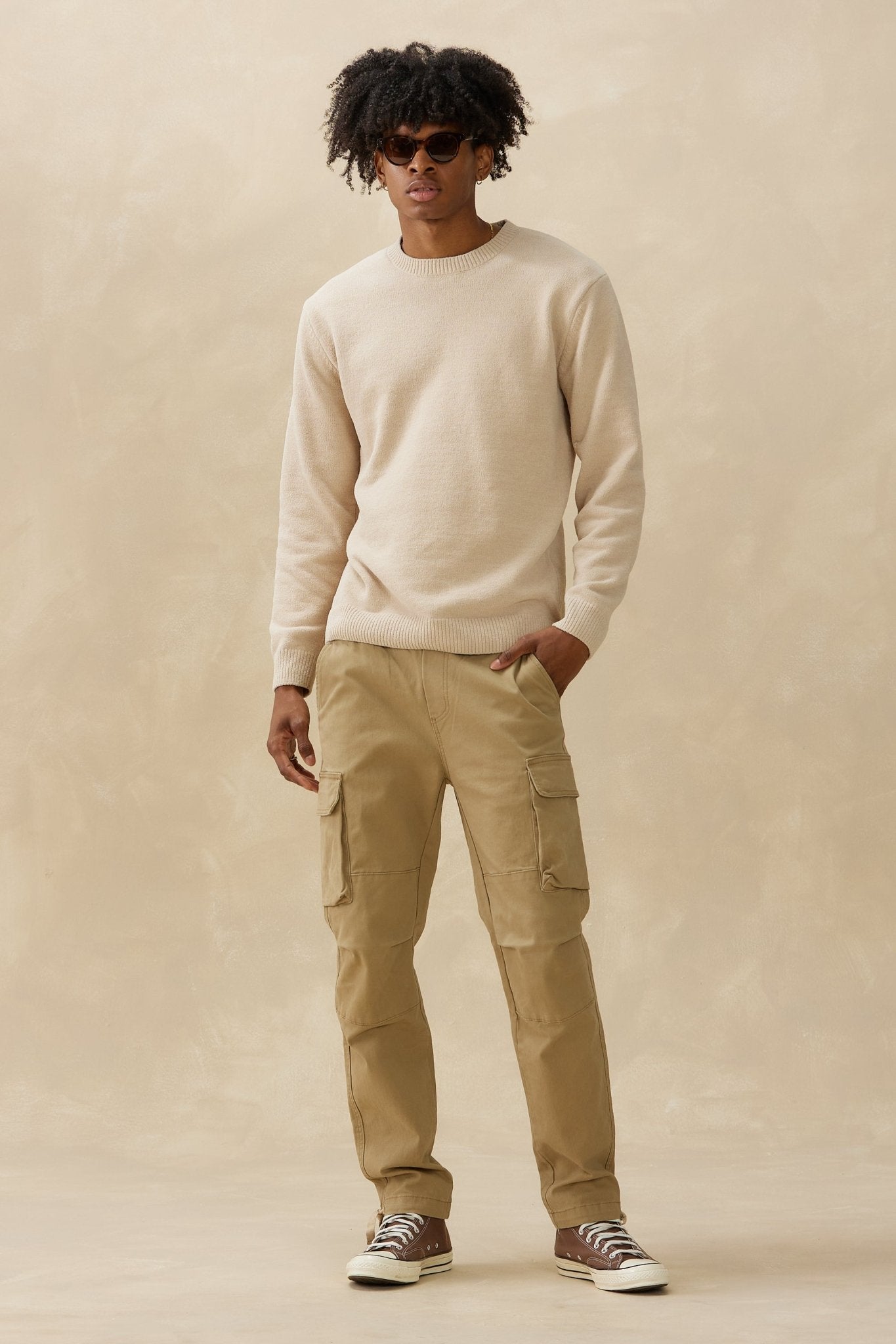 Textured Knit Crew in Beige