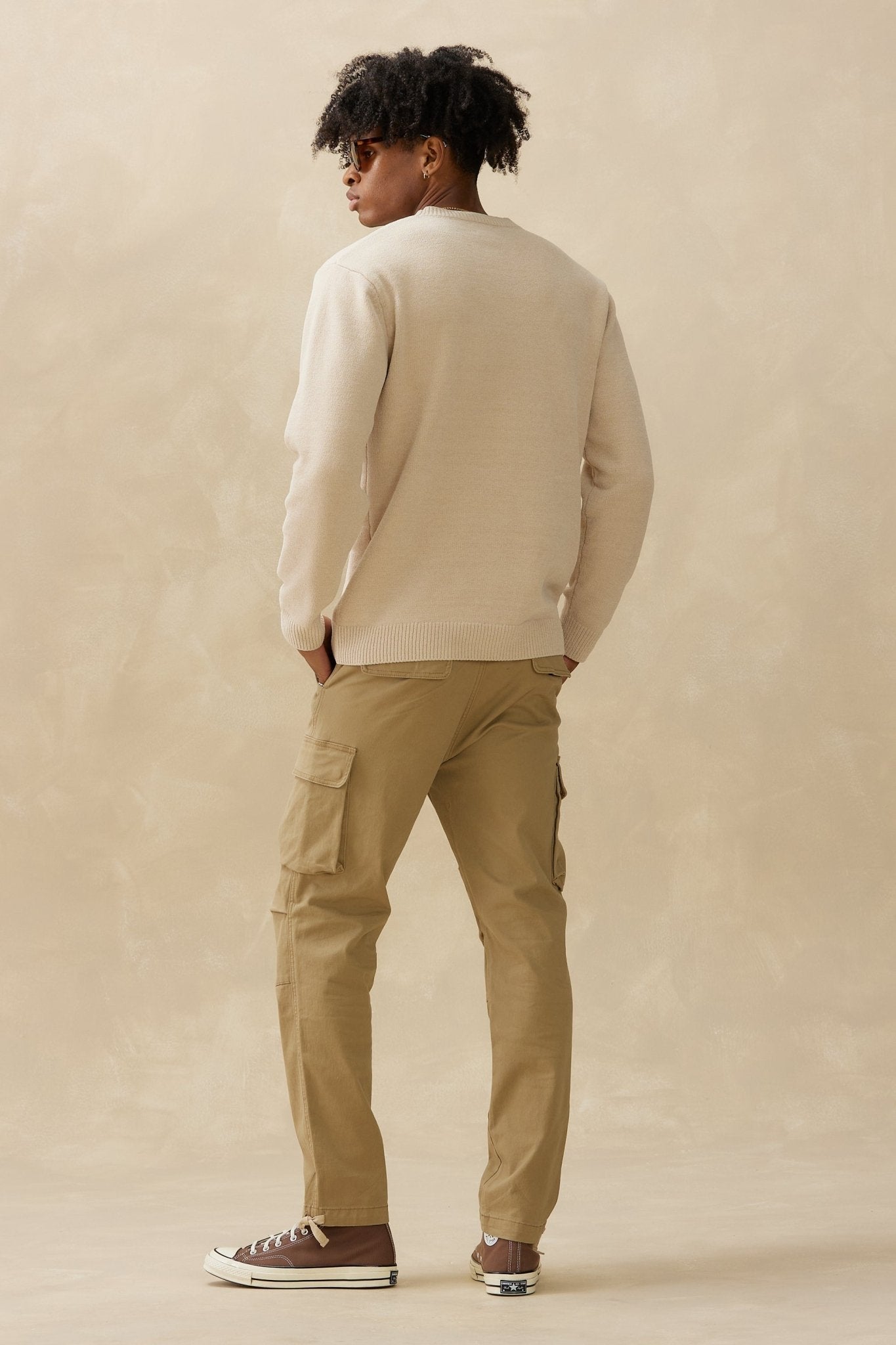 Textured Knit Crew in Beige