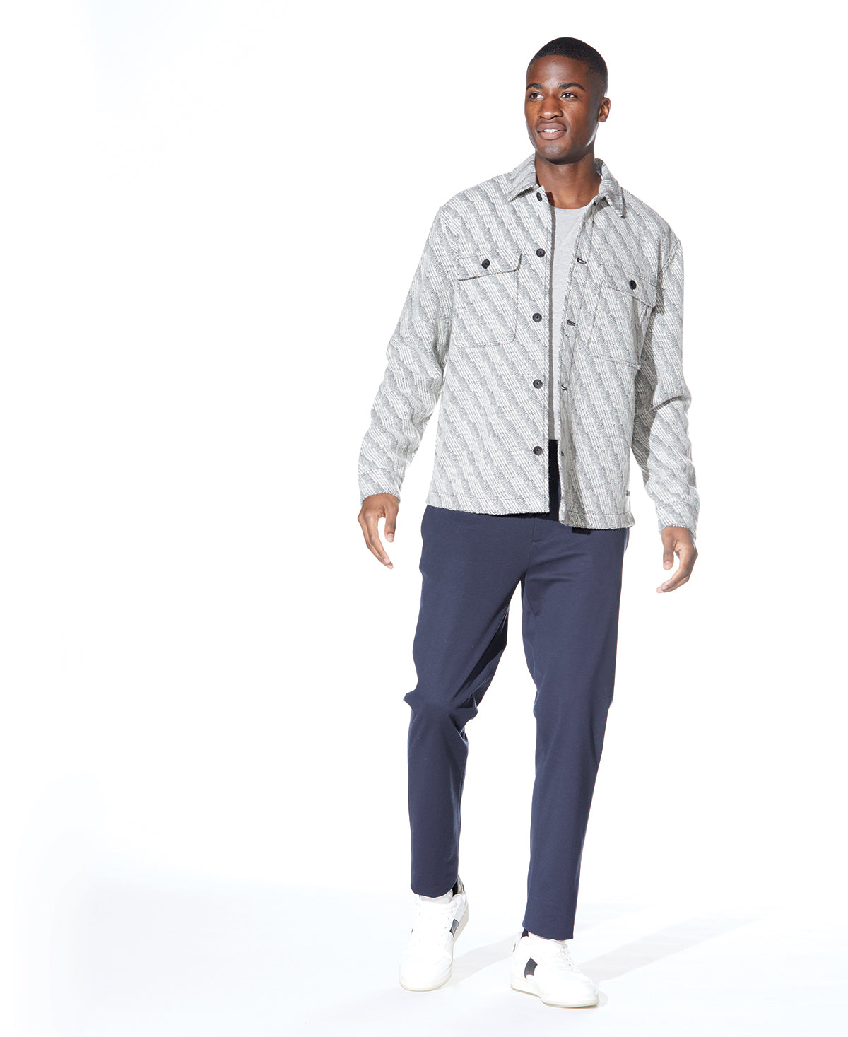 Durbin Relaxed Shirt Jacket in White/Black