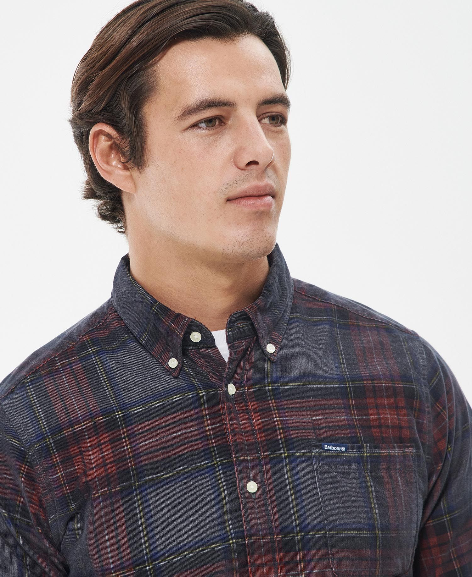 Southfield Checked Cord Shirt in Grey Marl