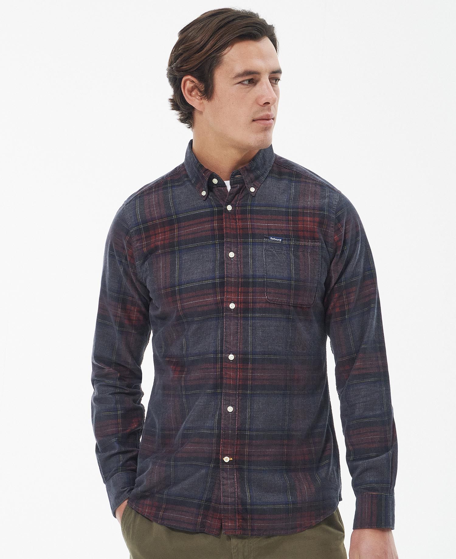 Southfield Checked Cord Shirt in Grey Marl