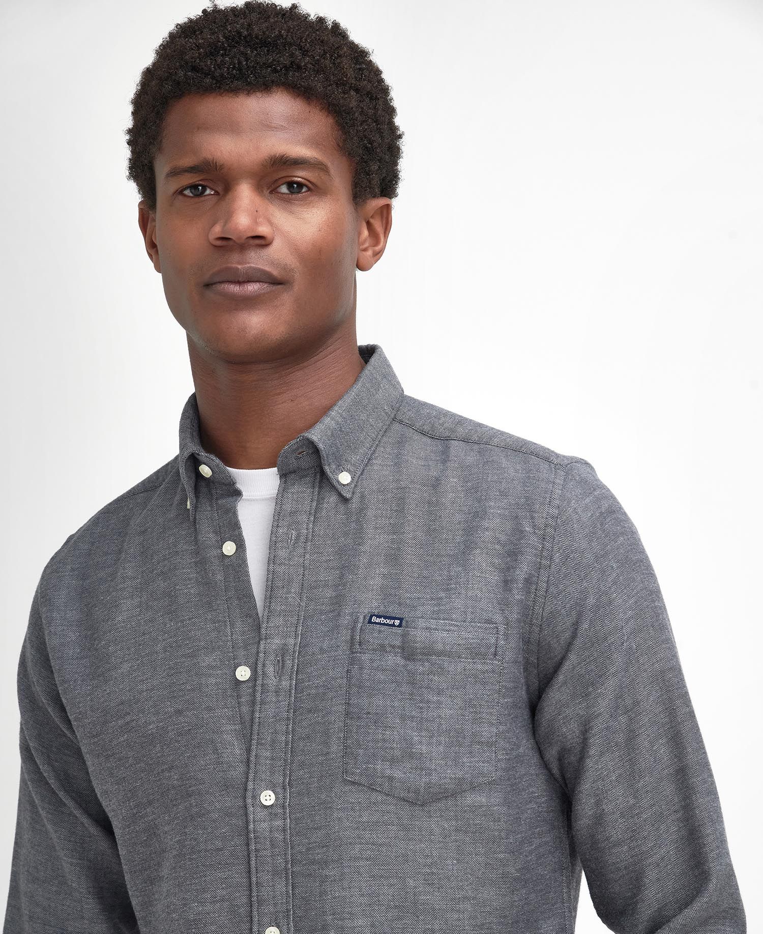 Buckley Herringbone Shirt in Grey Marl