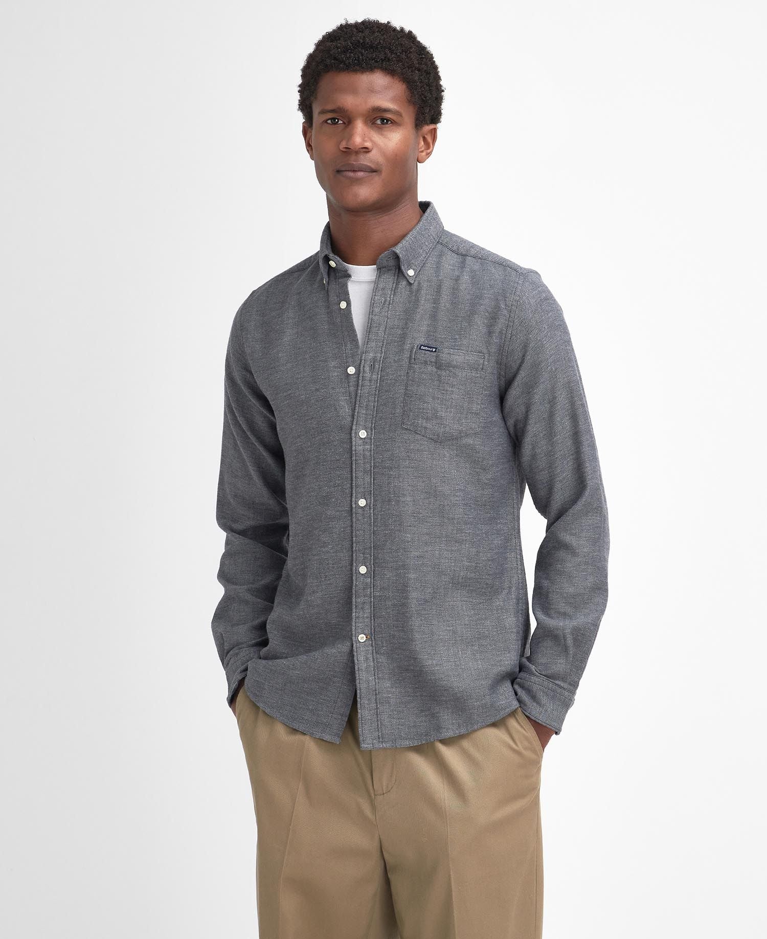 Buckley Herringbone Shirt in Grey Marl