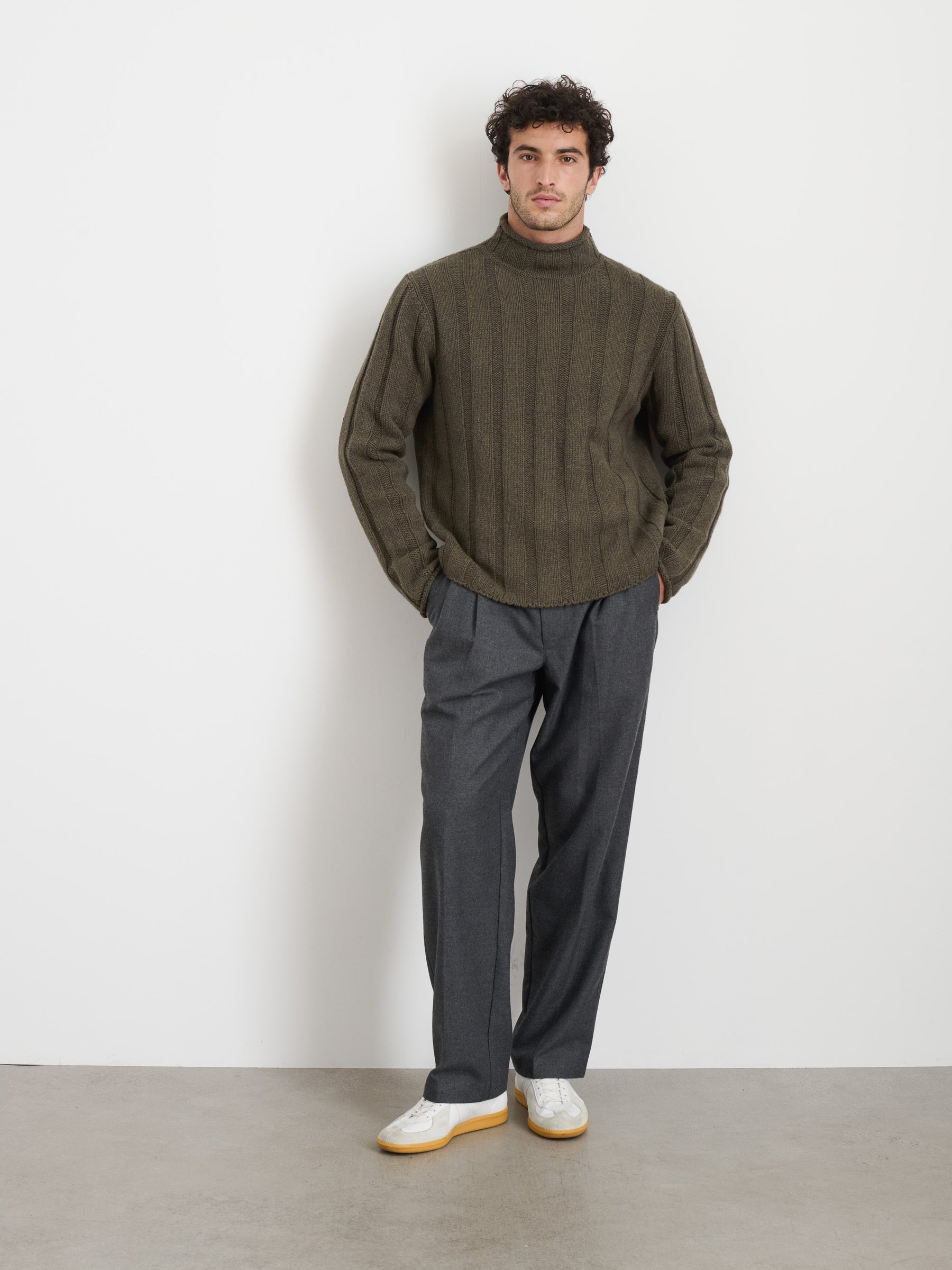 Roll Neck Sweater in Heather Olive