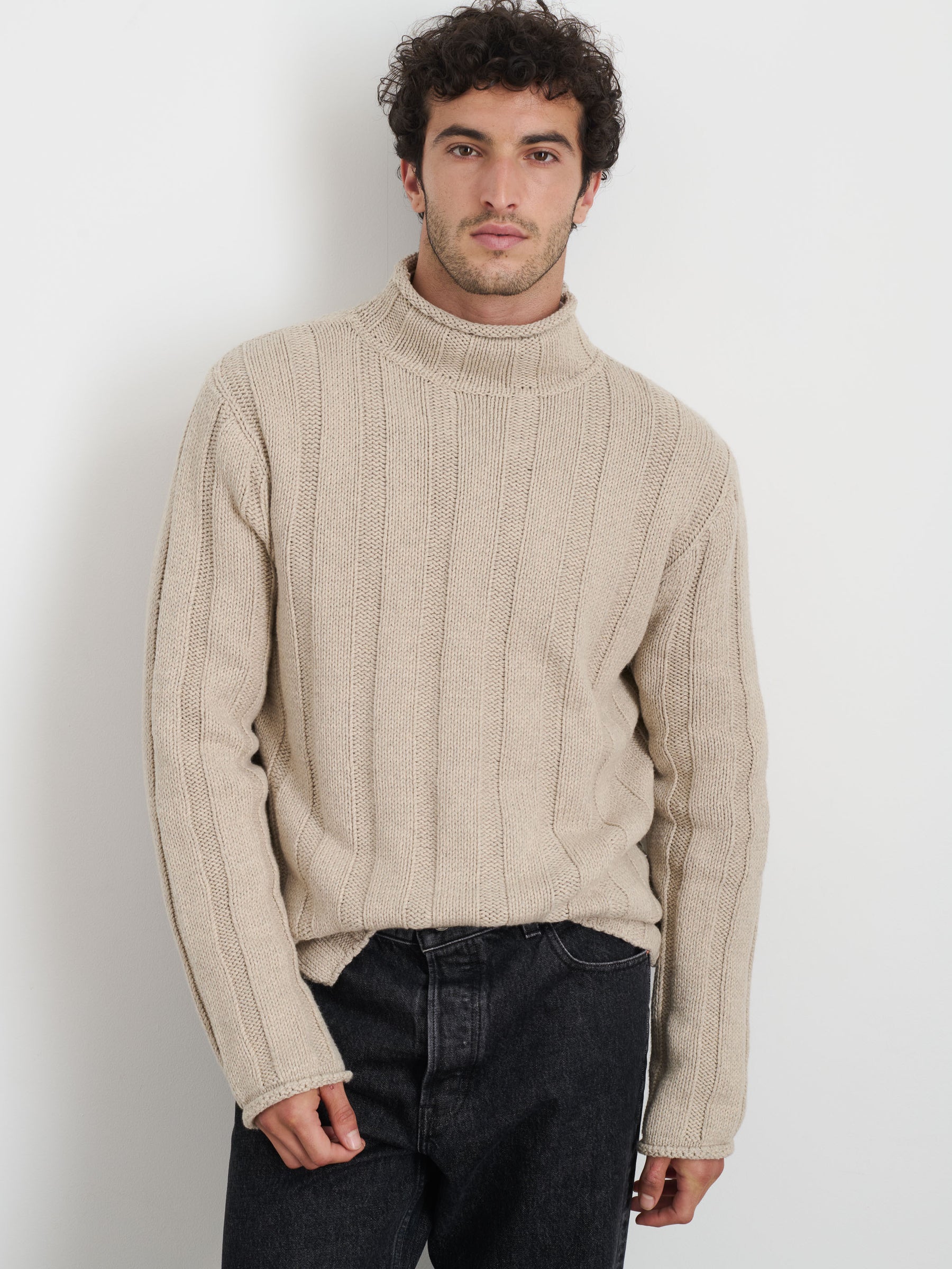 Roll Neck Sweater in Oatmeal