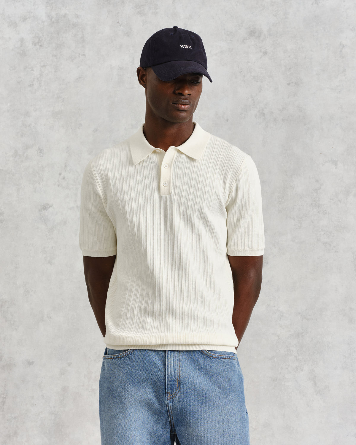 Naples Vertical Knit Polo Ecru