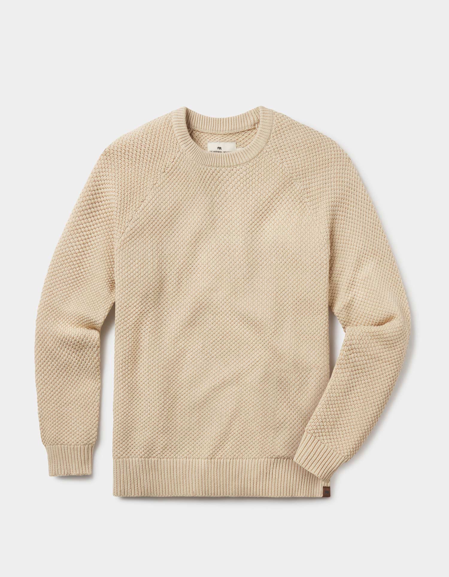 Moss Stitch Crew Sweater in Tan