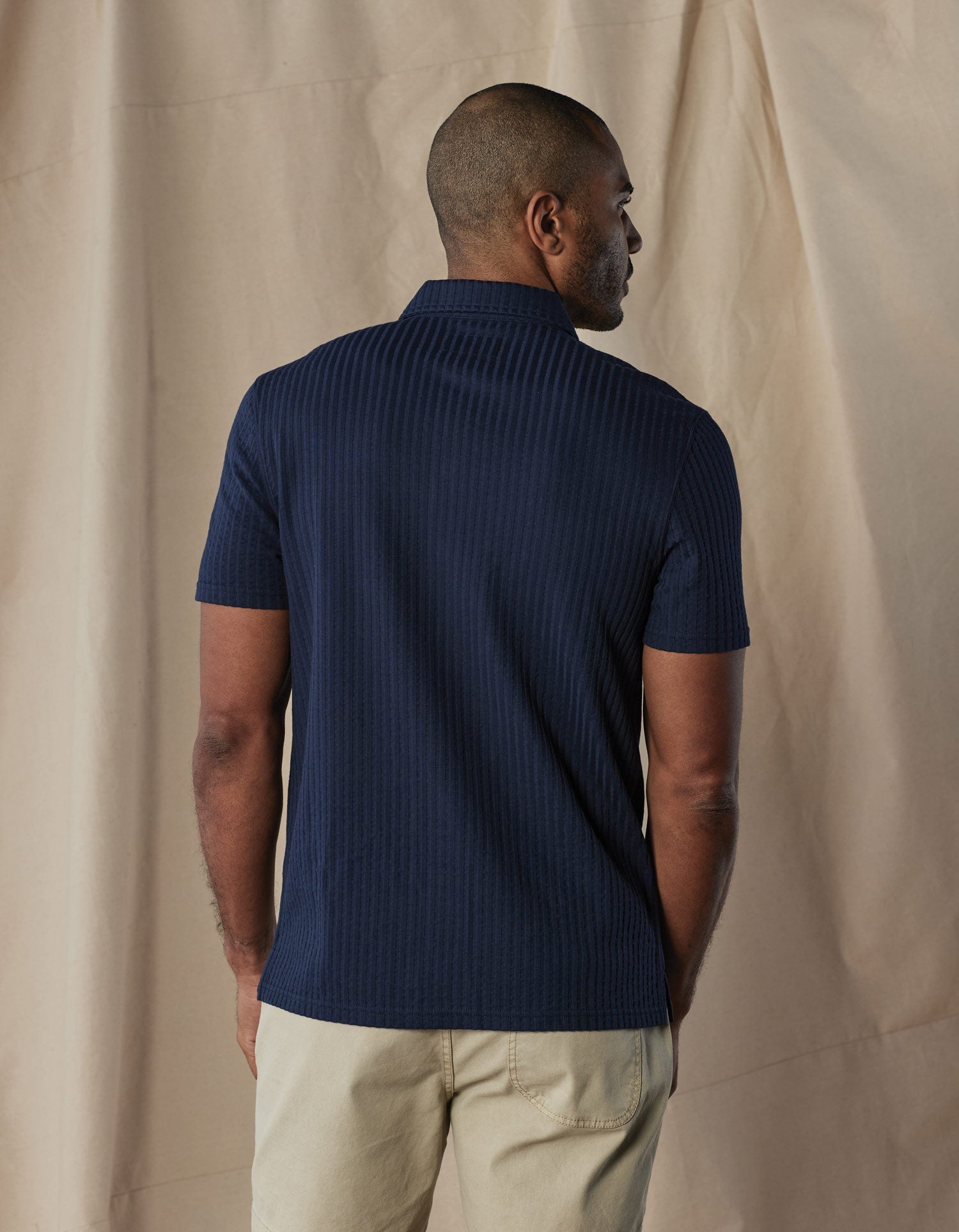 Short Sleeve Knit Getaway Button Up Navy