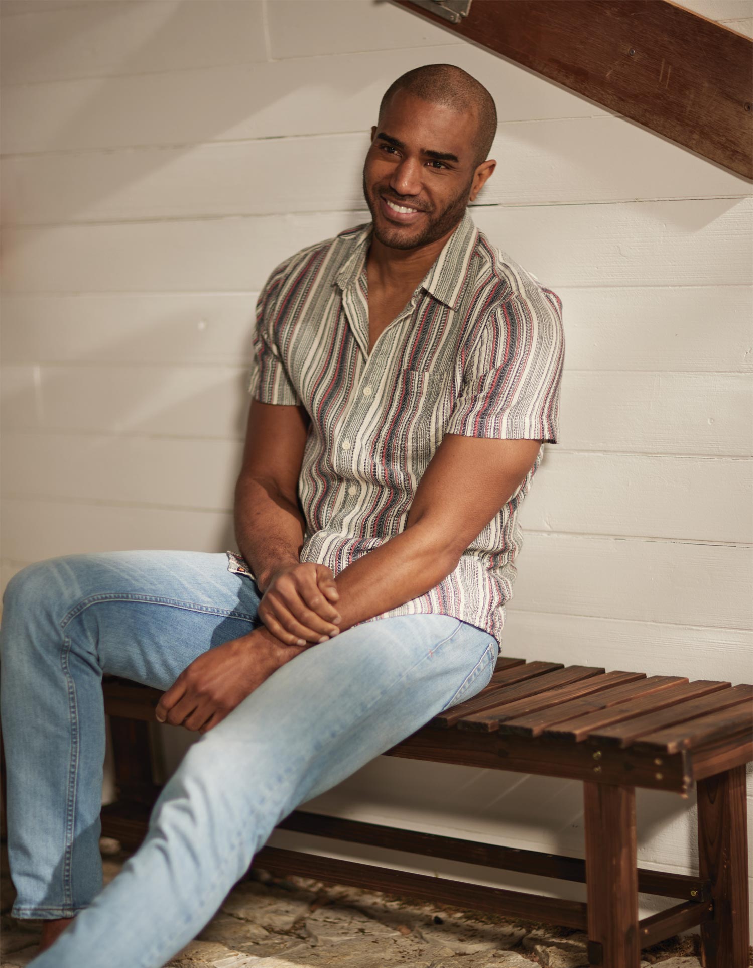 Freshwater Short Sleeve Button Up Shirt - Americana Stripe