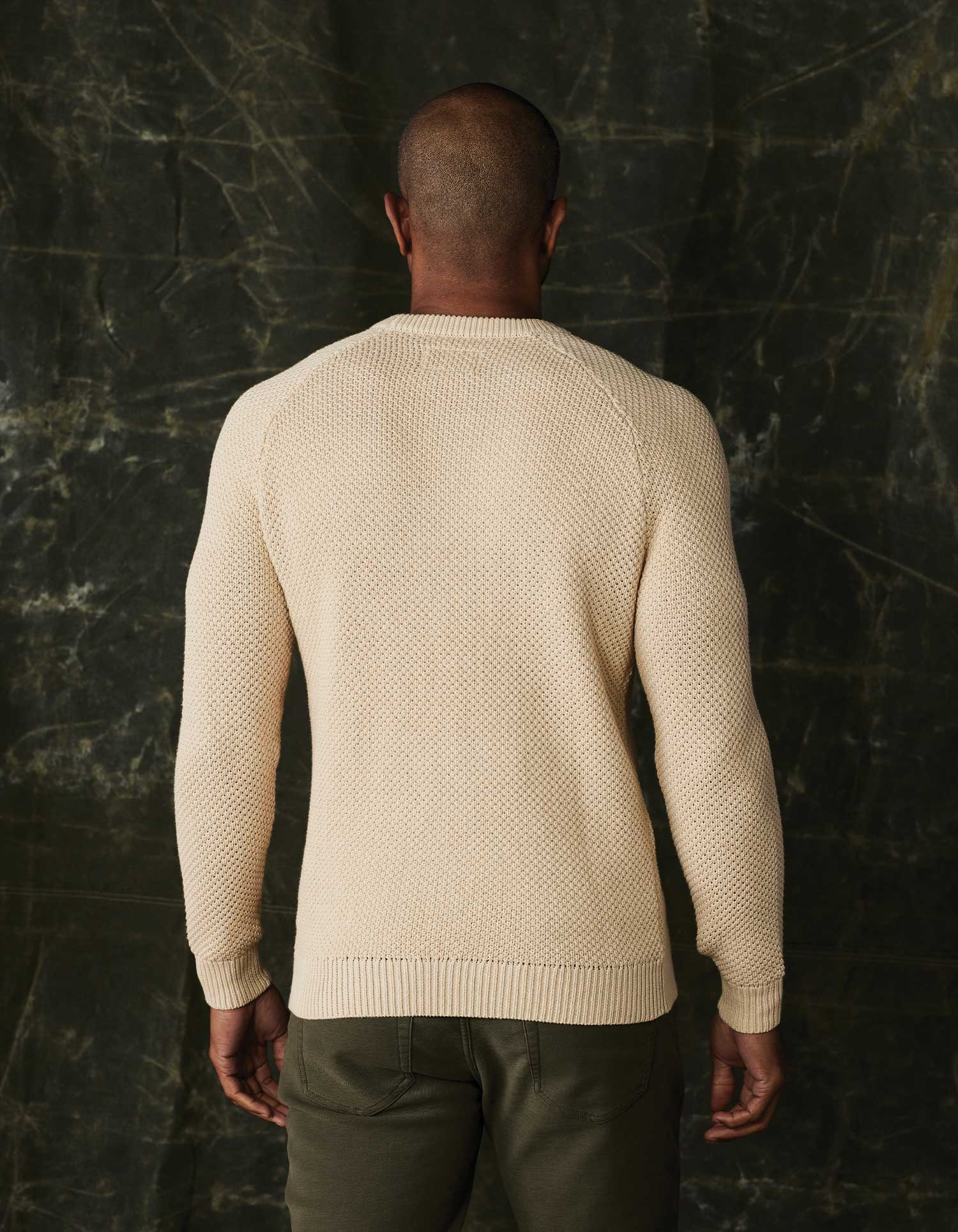 Moss Stitch Crew Sweater in Tan