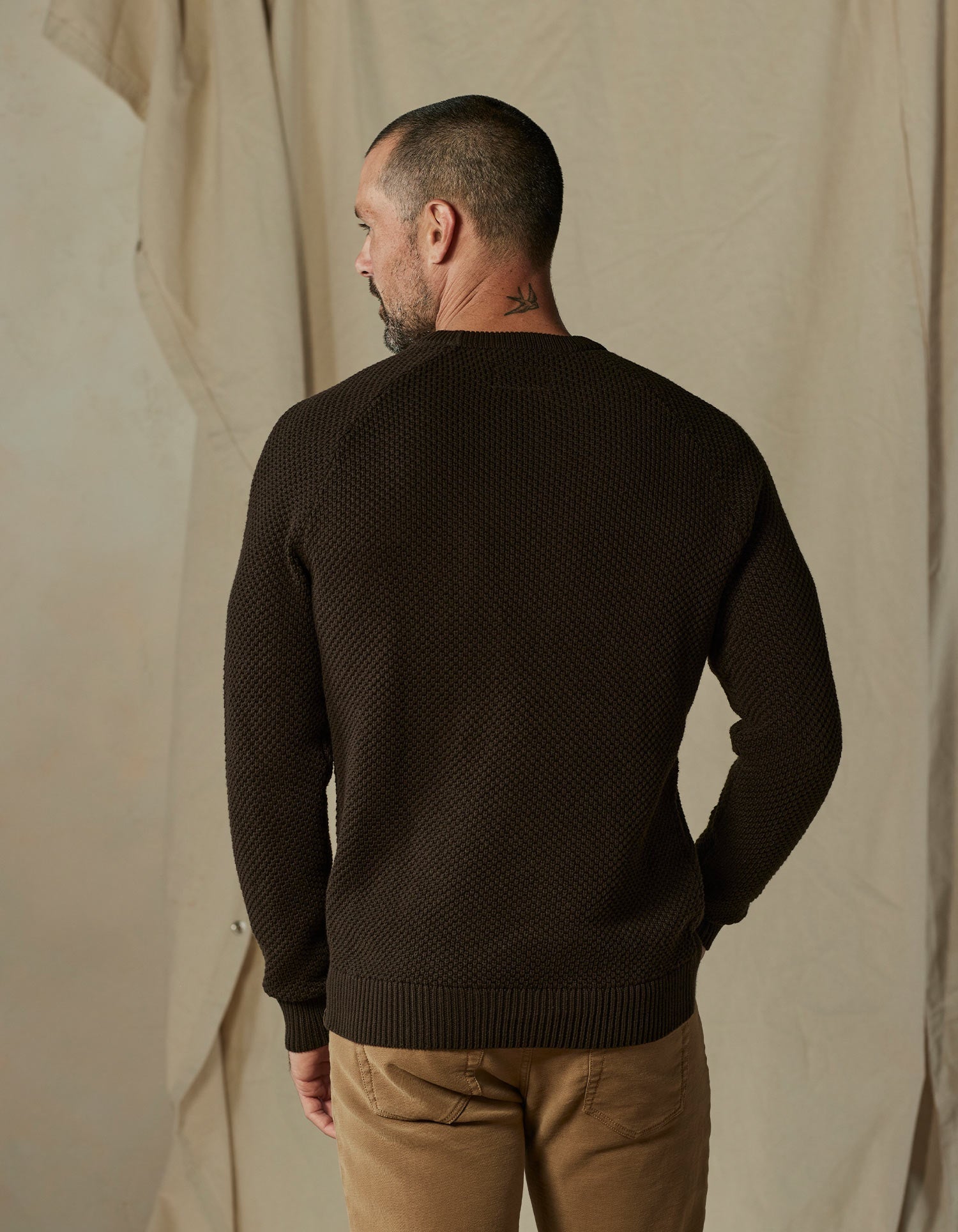 Moss Stitch Crew Sweater in Umber