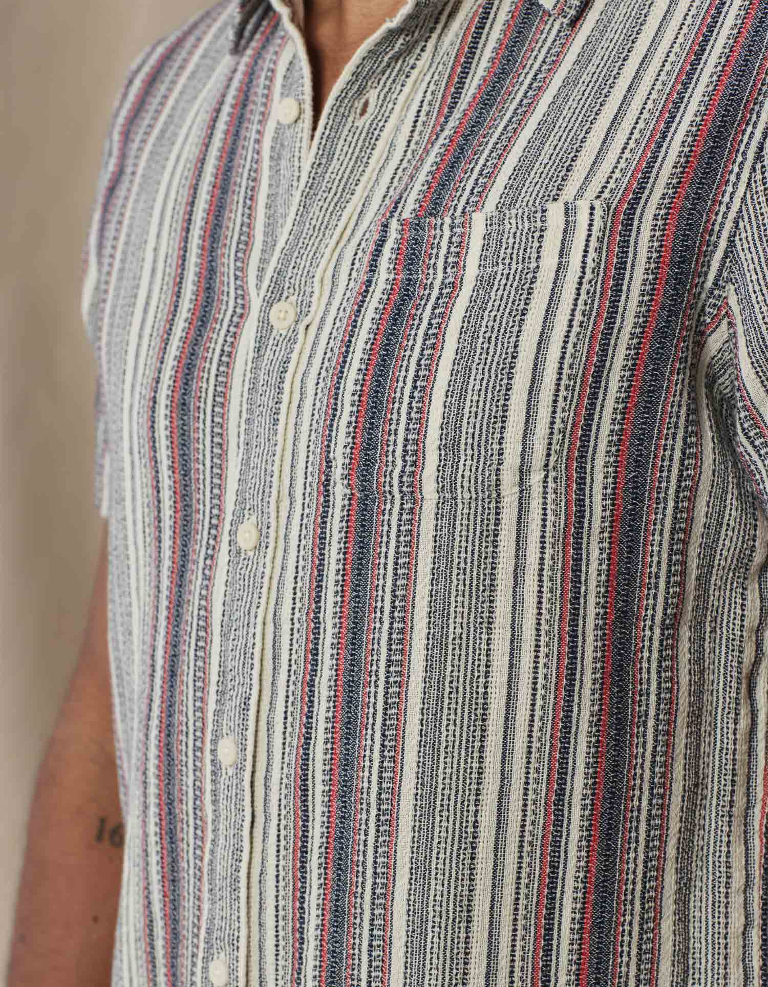 Freshwater Short Sleeve Button Up Shirt - Americana Stripe