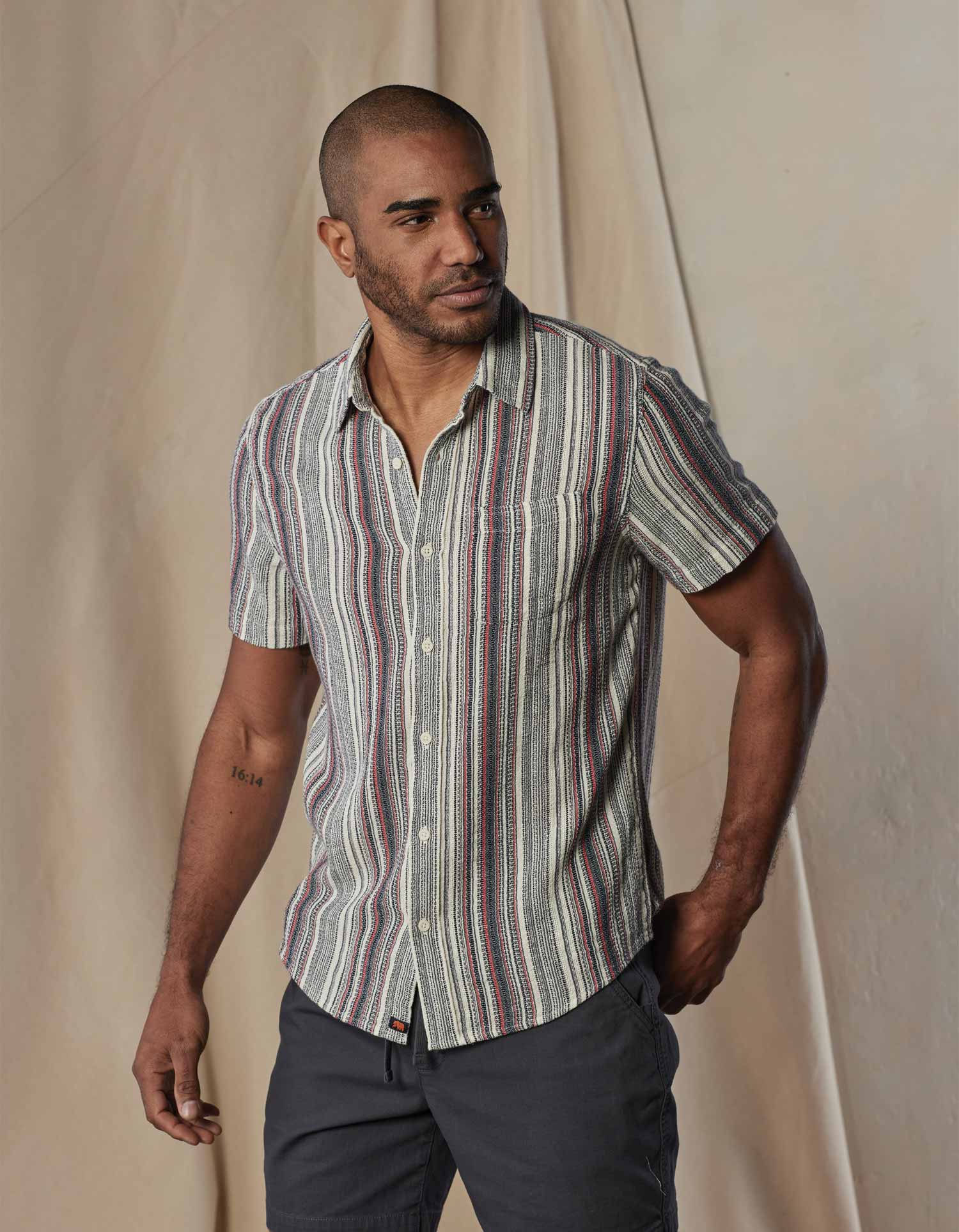 Freshwater Short Sleeve Button Up Shirt - Americana Stripe