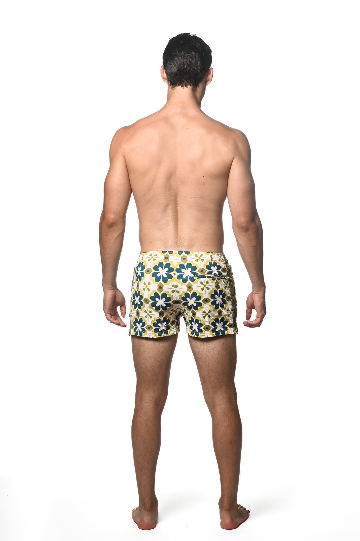 Printed Seersucker Swim Short Teal/Citrus Floral Tiles