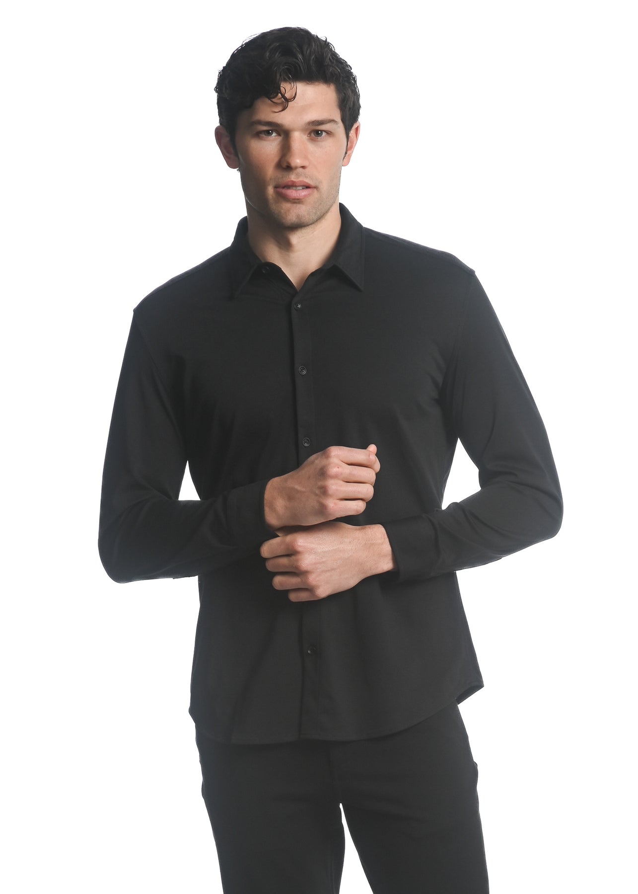 Solid Stretch Knit Long Sleeve Shirt Black