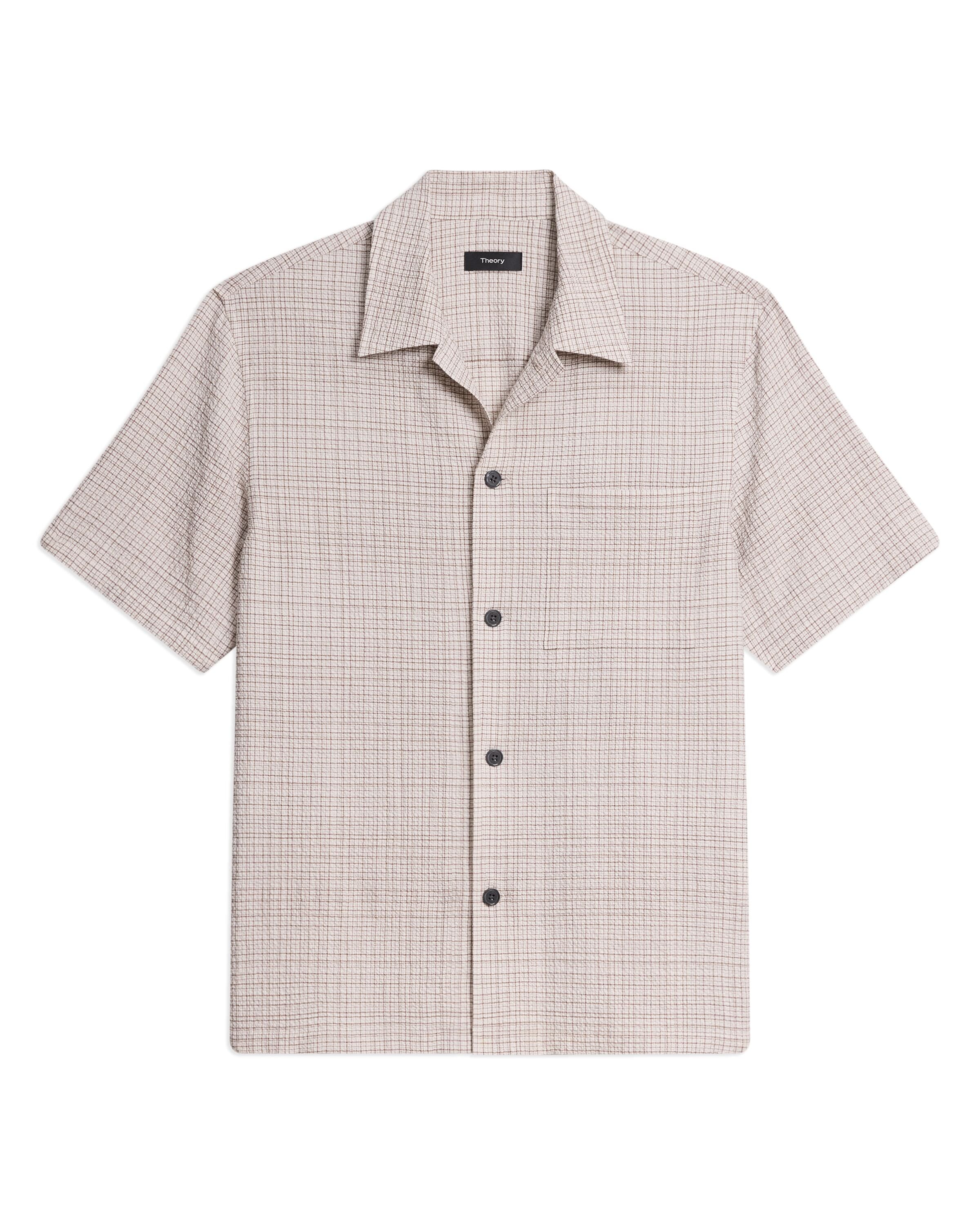 Linen Camp Shirt in Mini Textured Check Morel Multi