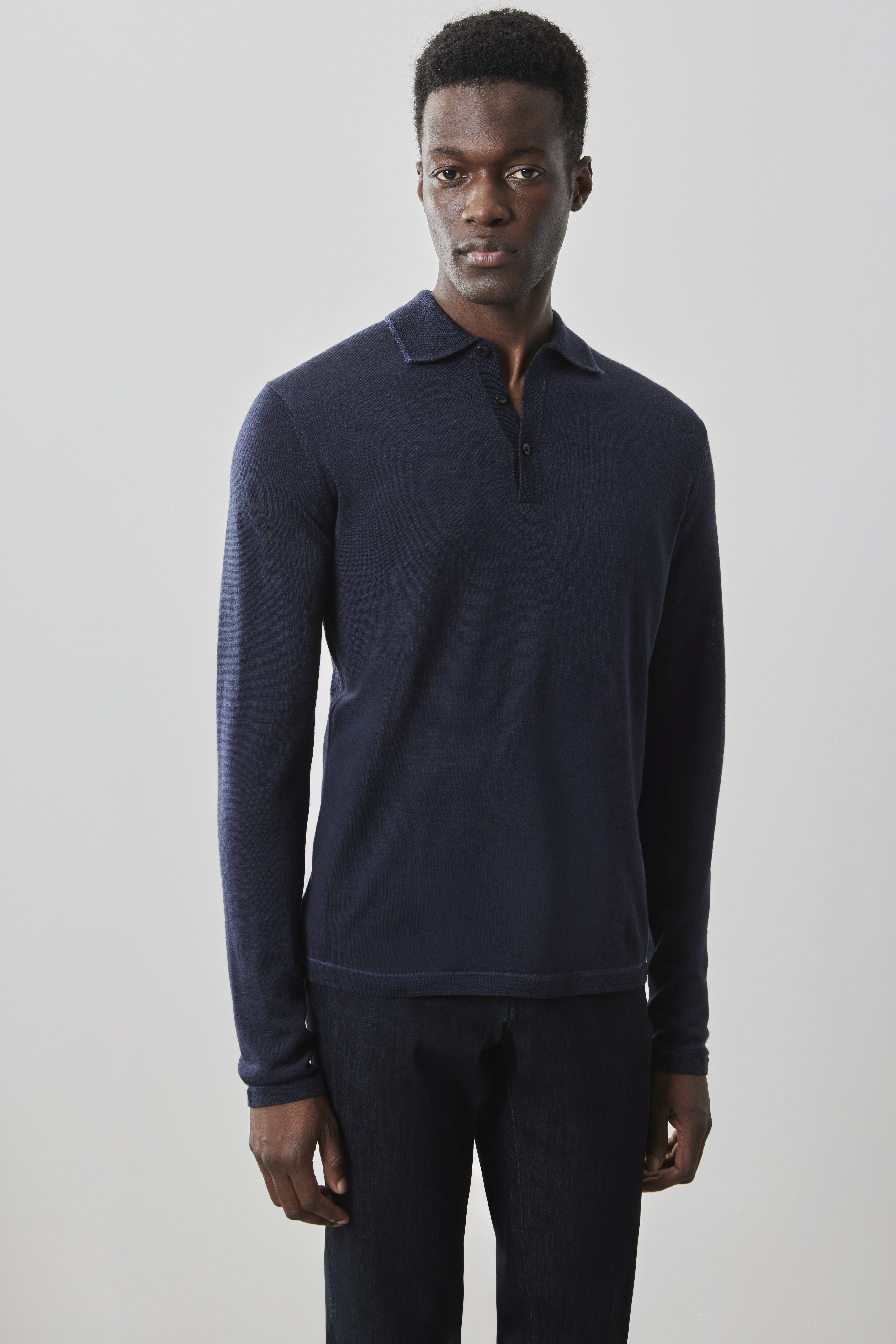 Roman Long Sleeve Sweater Polo in Navy