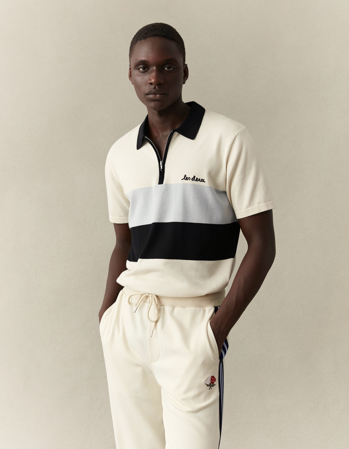 Raul Knitted Polo Ivory/Black