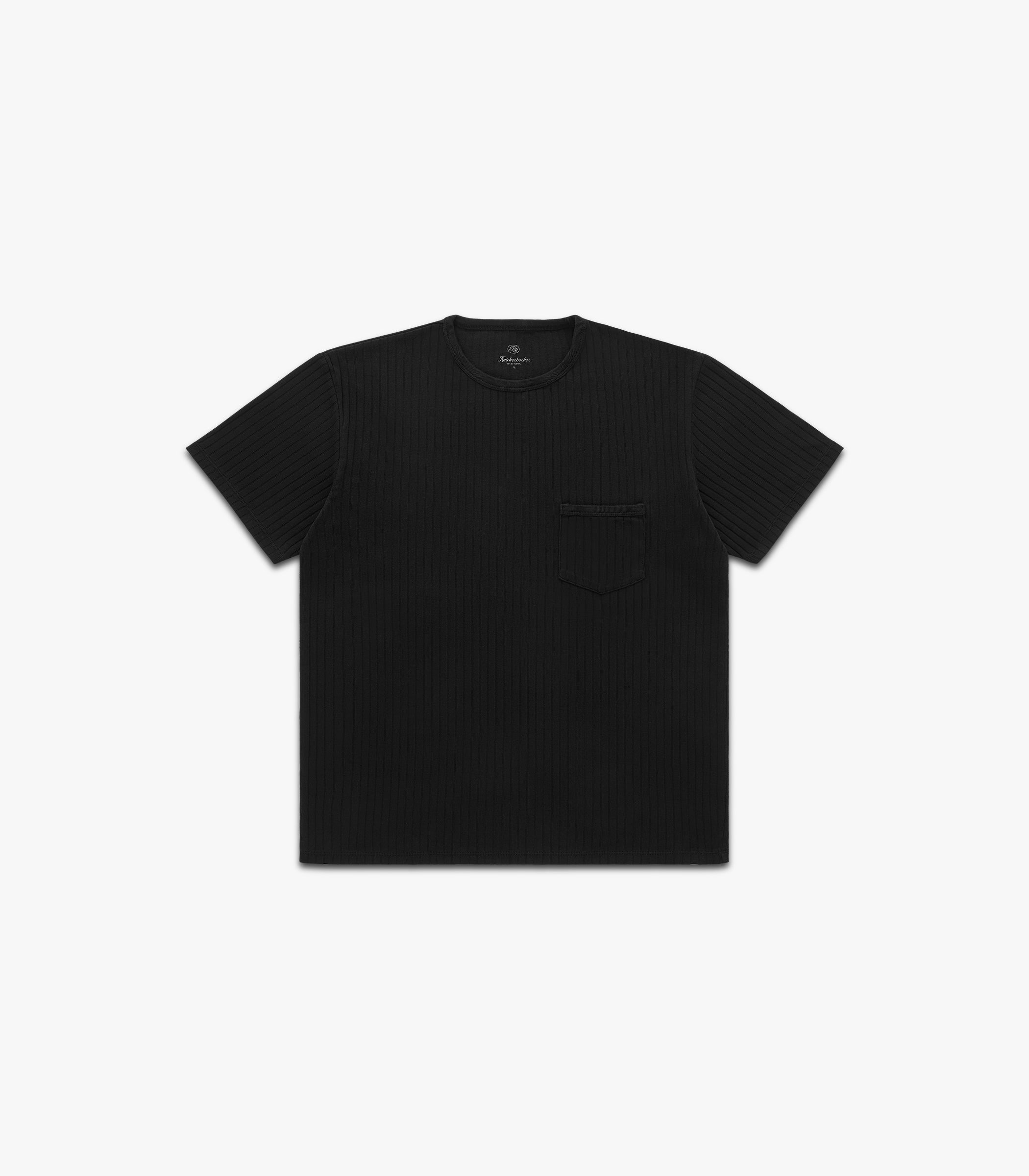 Rib Knit Pocket T-Shirt Black