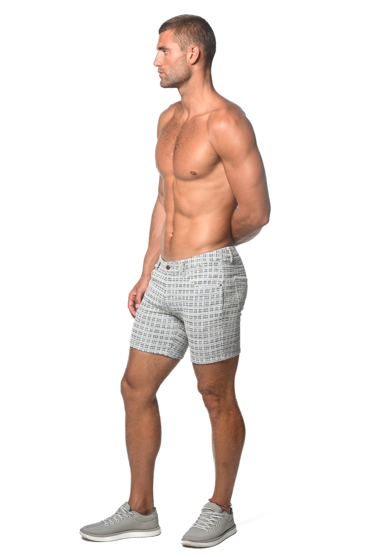 Tweed-Look Stretch Knit Shorts Cloud/Navy Mini Checks