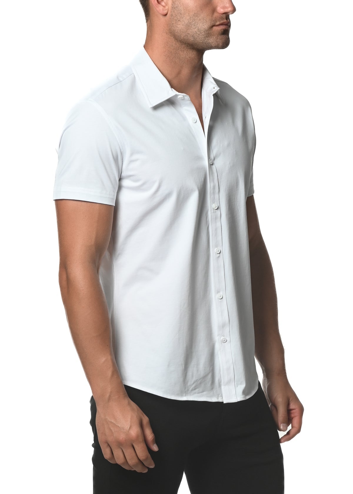 Solid Stretch Jersey Knit Short Sleeve Shirt White