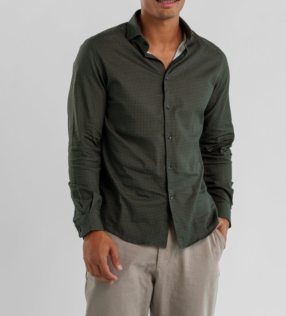 Cotton Tencel Rings Geo Shirt Dark Green