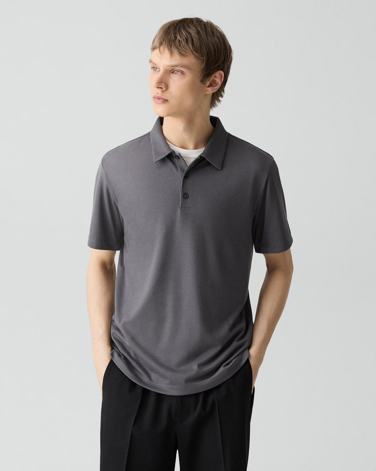 Bron Polo Shirt in Anemone Modal Jersey Carbon