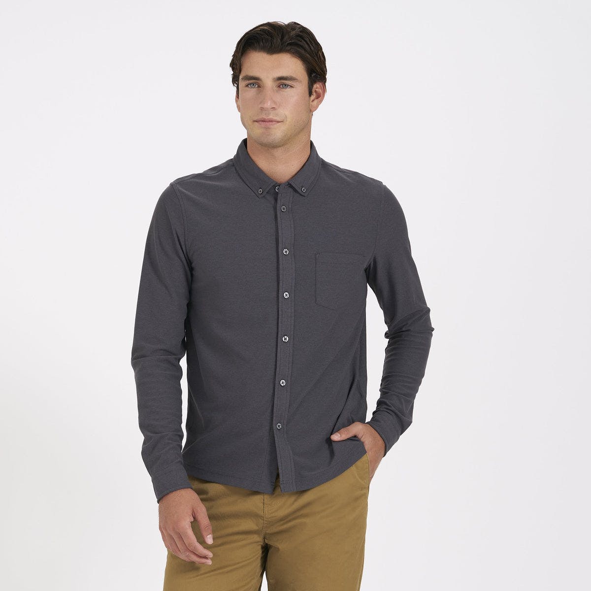 Long Sleeve Ace Button Down Charcoal