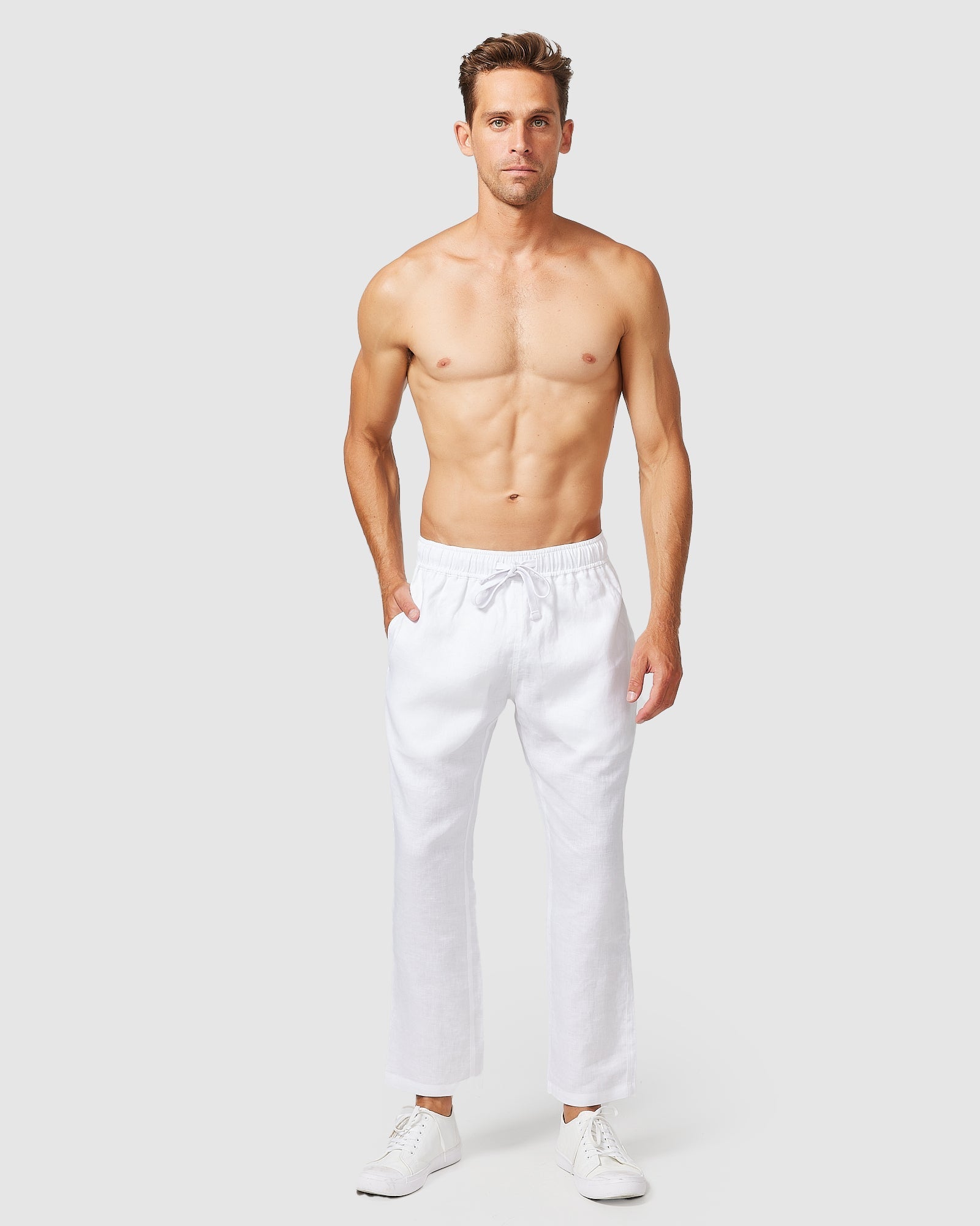 Solid Linen Pant White