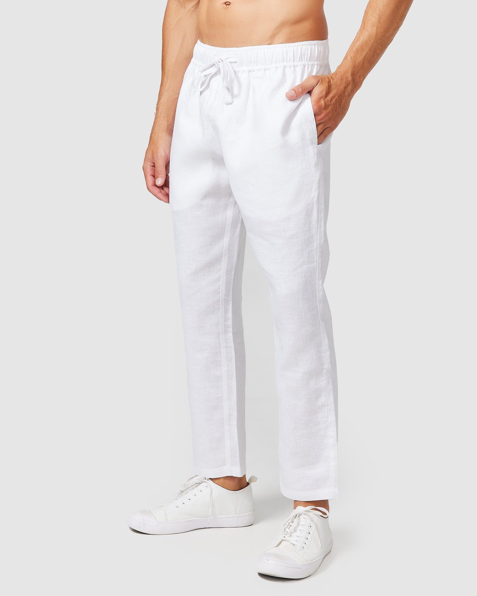 Solid Linen Pant White