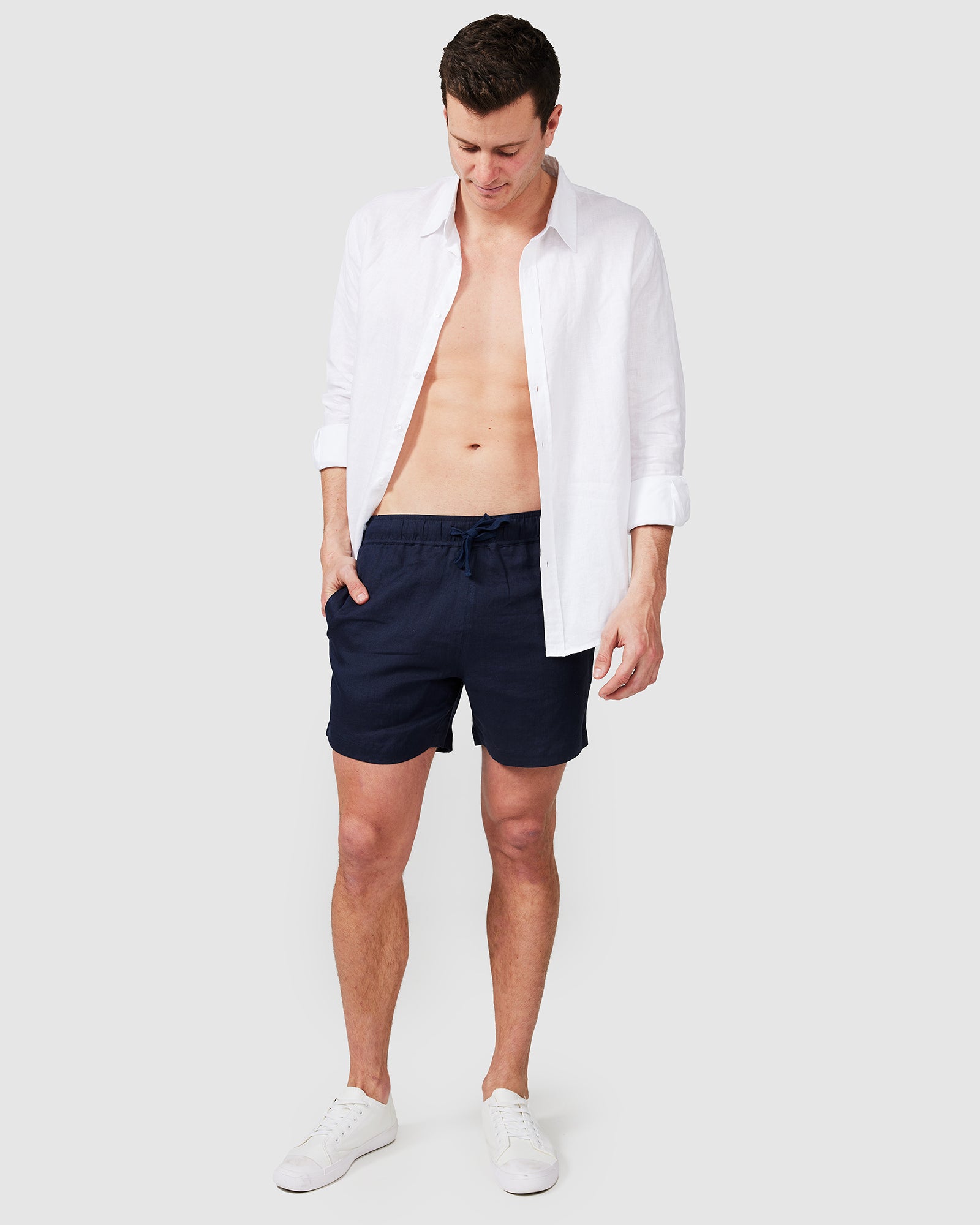 Solid Linen Short Navy