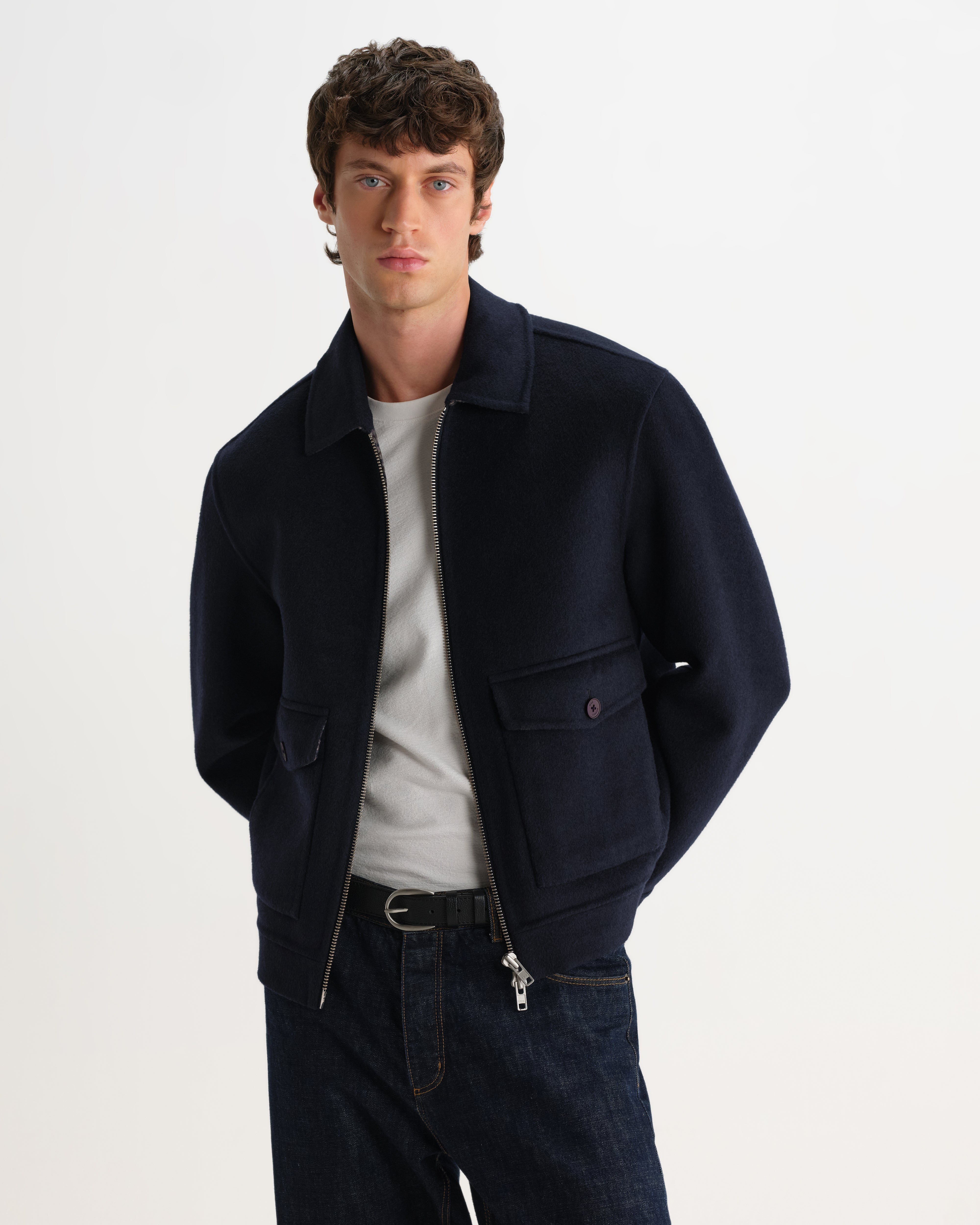 Hamblin Jacket in Double Face Check Navy/Brown