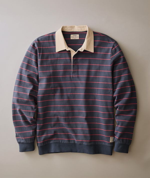 Sueded Rugby Polo Navy/Red Stripe