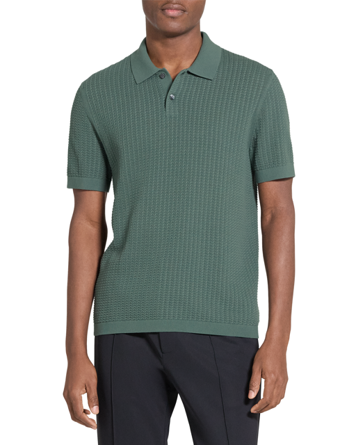 Cable Knit Polo in Tactile Cotton Light Pine Grove