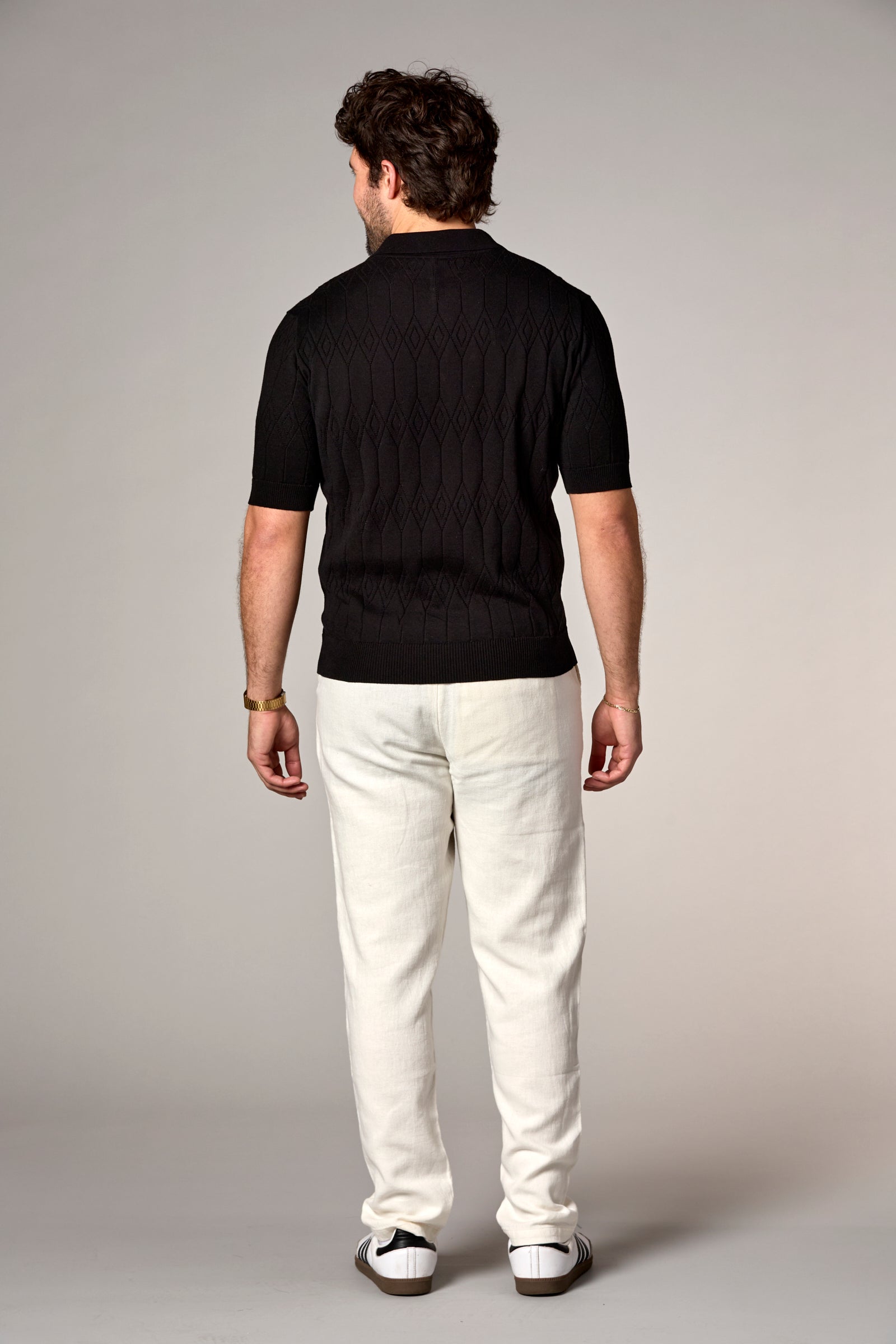 Pointelle Knit Polo Black