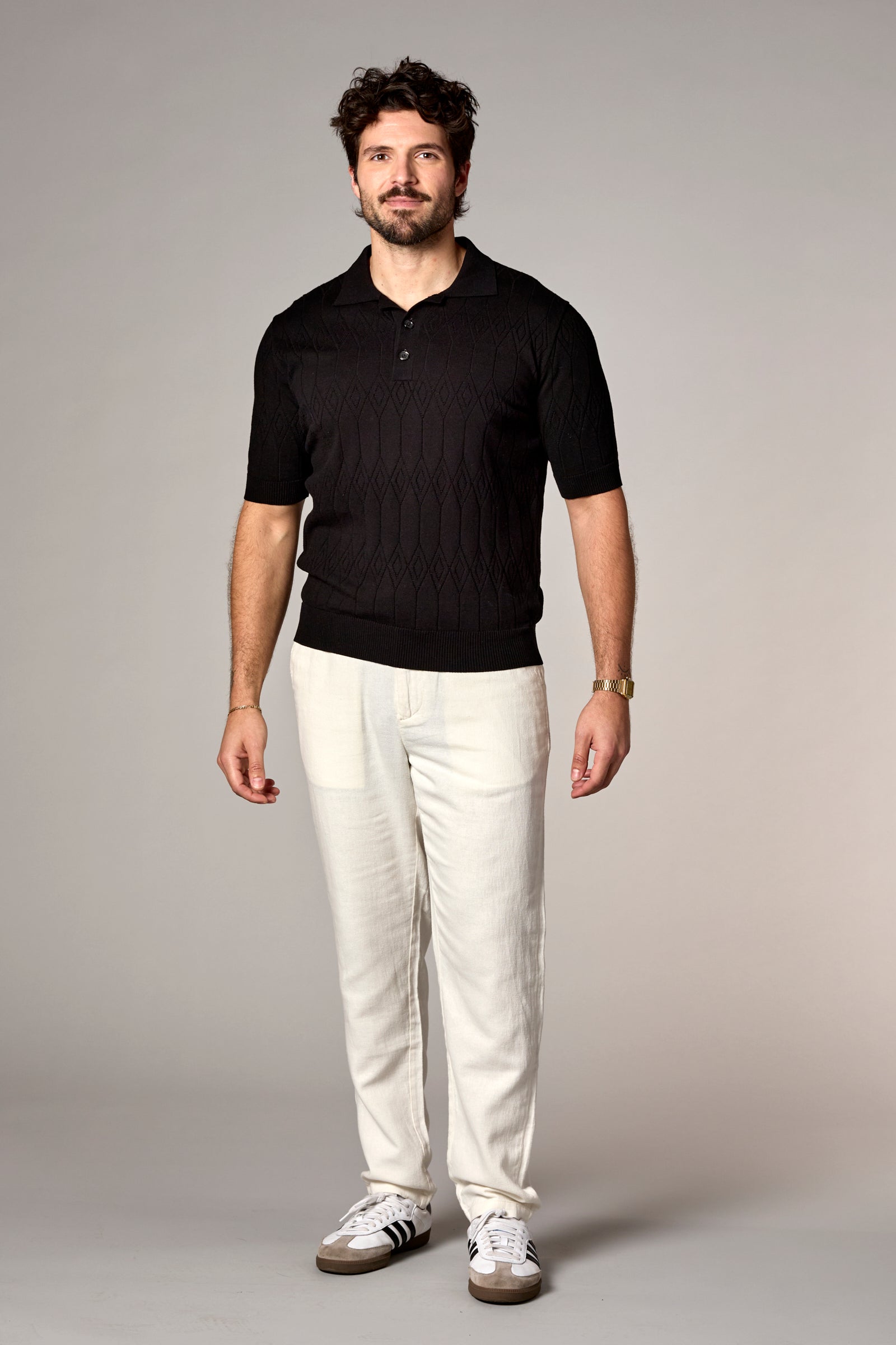 Pointelle Knit Polo Black