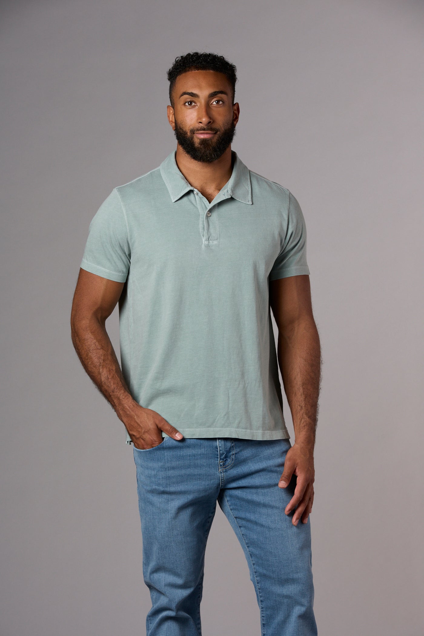 Billy Standard Fit Garment Dyed Polo Washed Blue Green