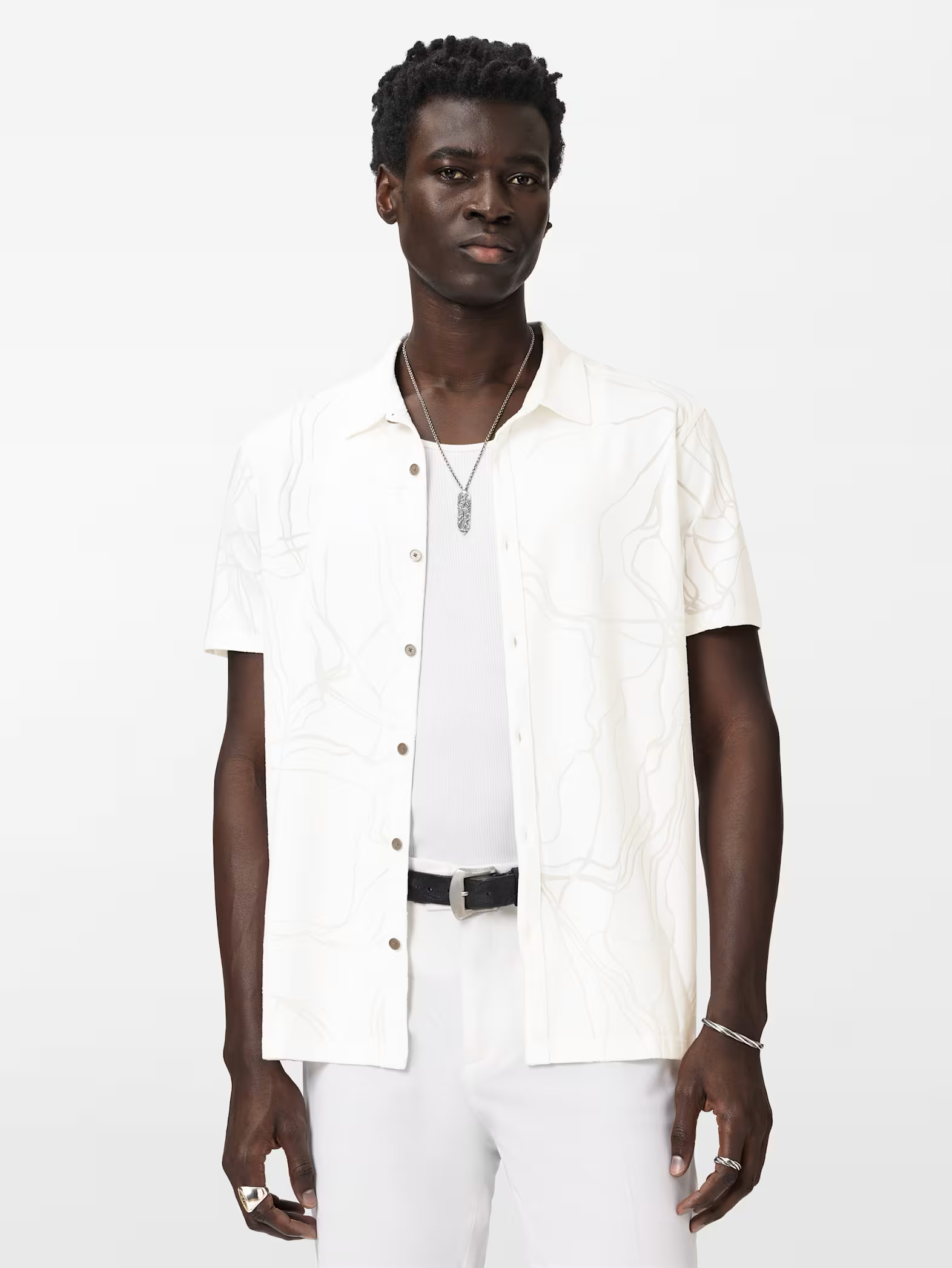Elio Shirt with Tangled Burnout Lines White