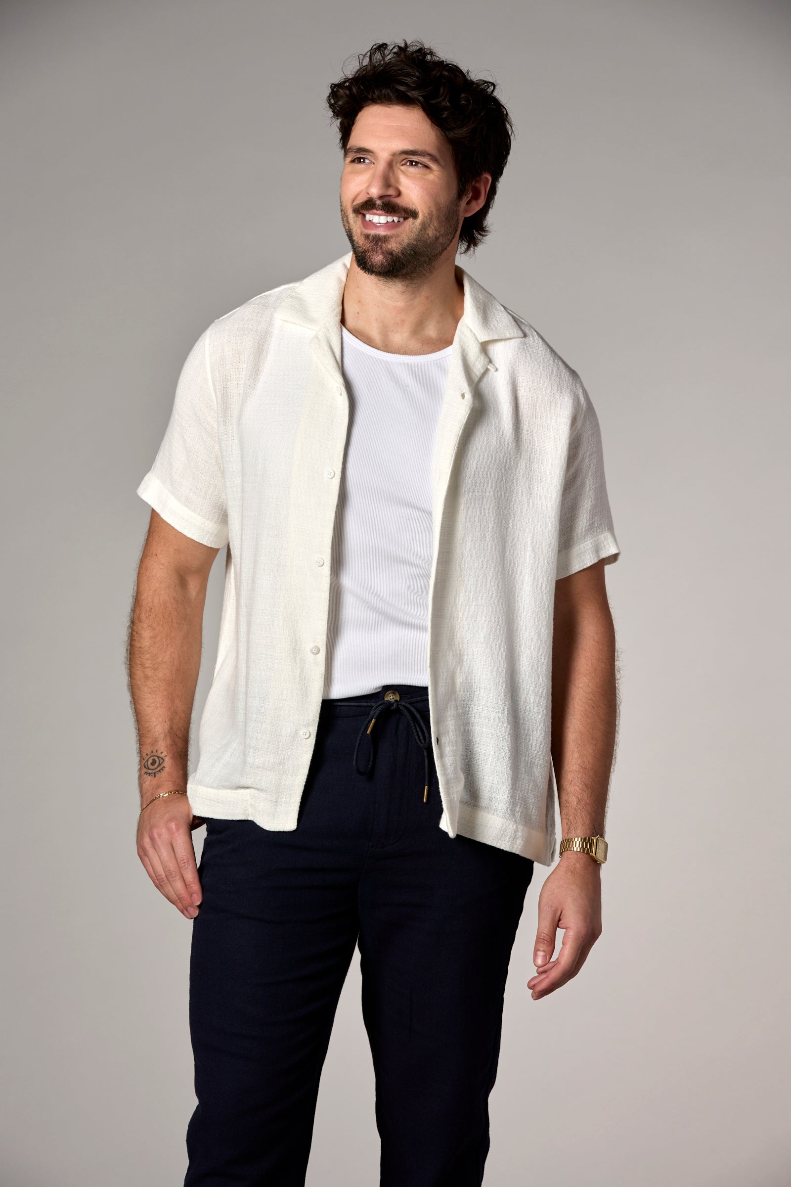 Morgan Bahamas Cotton/Linen Camp Shirt Off-White
