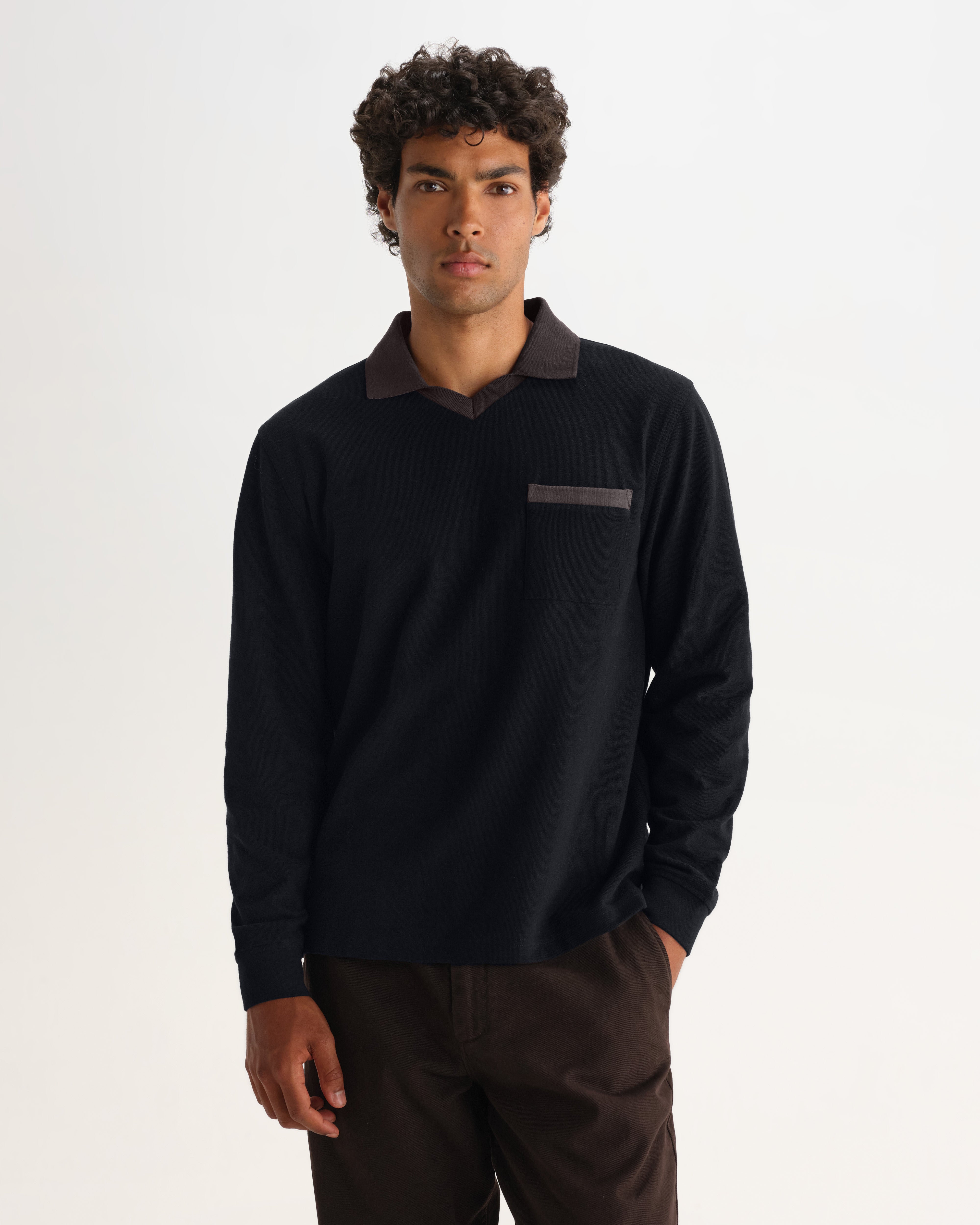 Pendal Long Sleeve Polo in Jolt Navy/Brown