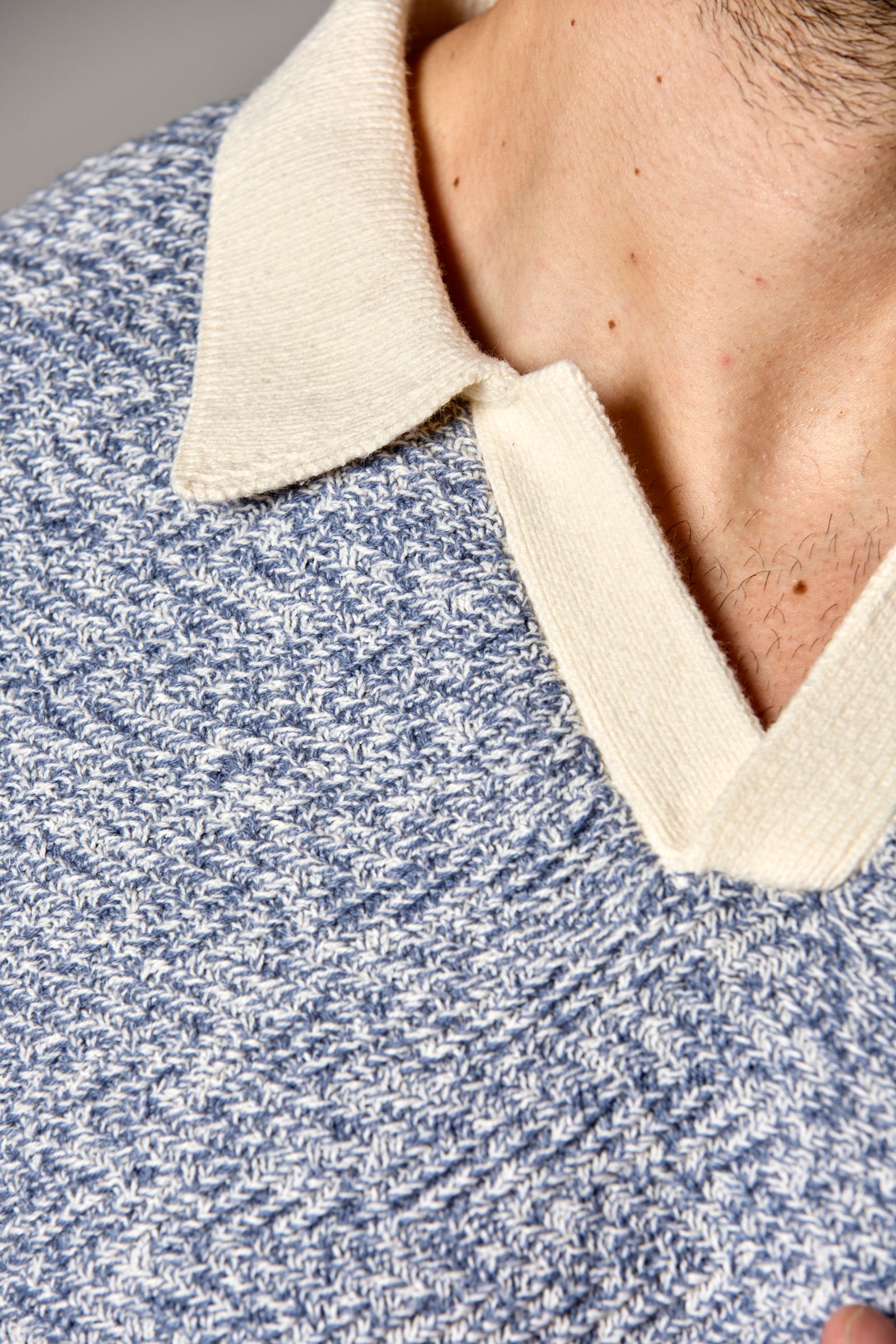 Textured Knit Polo Denim Multi